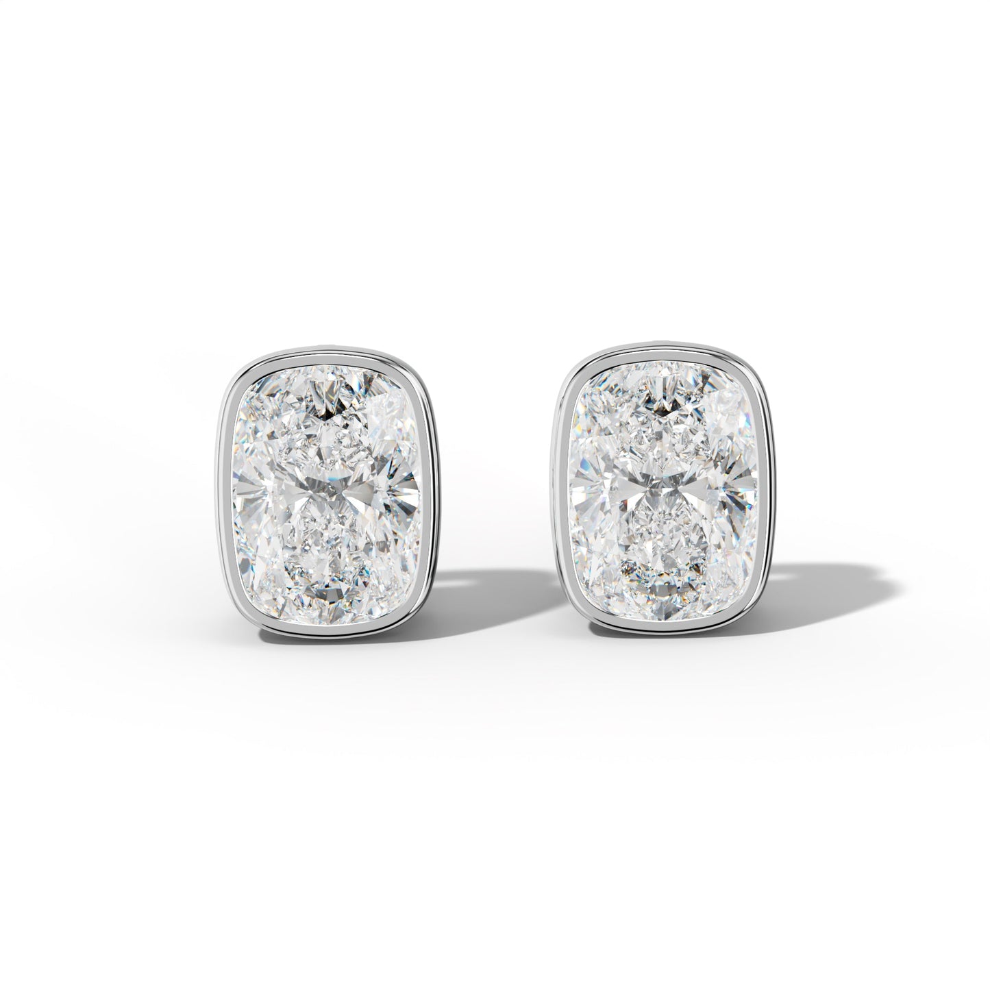 Elongated Cushion Diamond Stud Earrings With  Bezel Setting - 1/2 - 14K Rose Gold