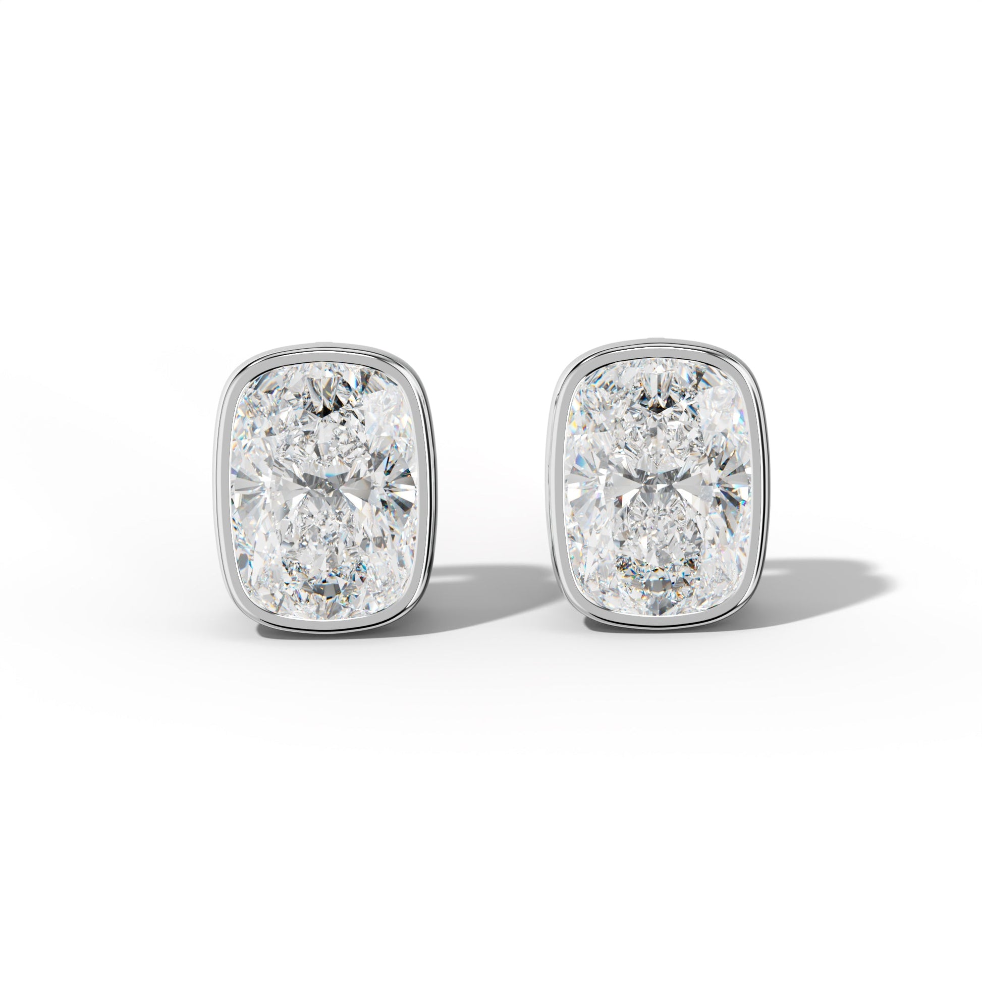 Elongated Cushion Diamond Stud Earrings With  Bezel Setting - 1/2 - 14K Rose Gold