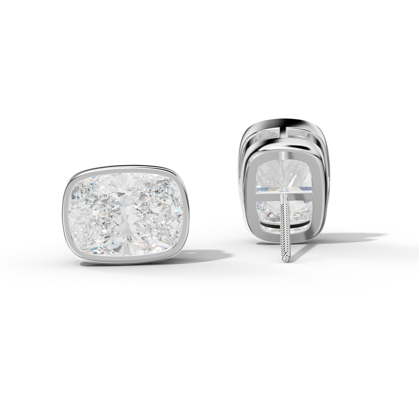Elongated Cushion Diamond Stud Earrings With  Bezel Setting - 1/2 - 14K Yellow Gold