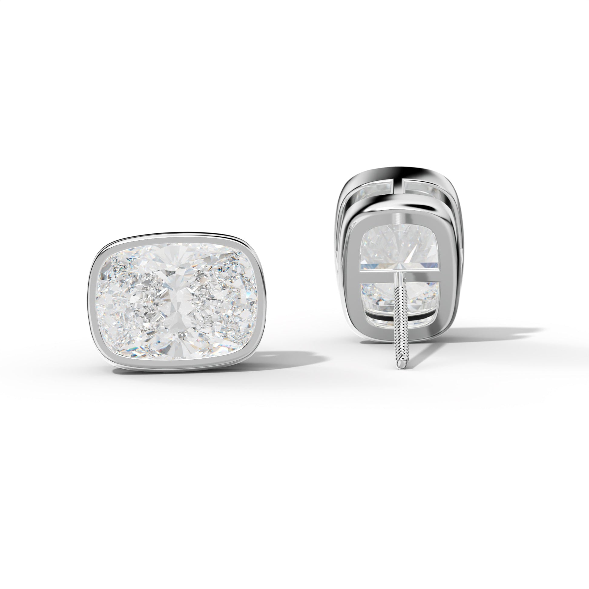 Elongated Cushion Diamond Stud Earrings With  Bezel Setting - 1/2 - 14K Yellow Gold