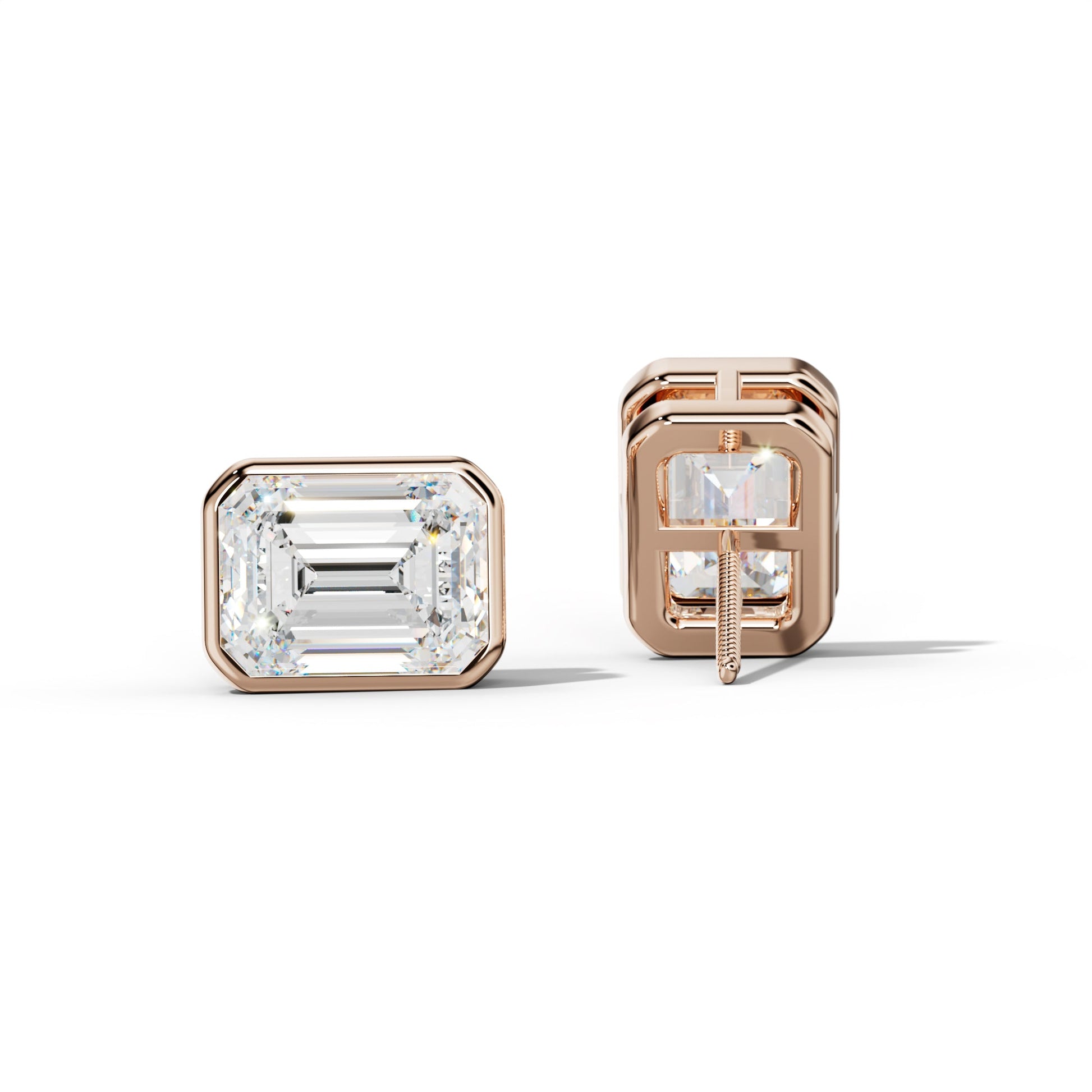 Emerald Cut Diamond Stud Earrings With  Bezel Setting - 1/2 - Platinum 950