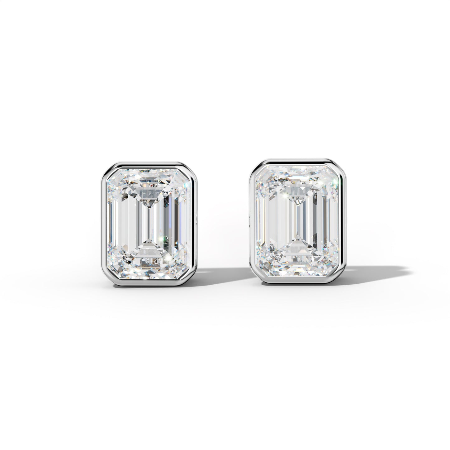 Emerald Cut Diamond Stud Earrings With  Bezel Setting - 1/2 - 14K Rose Gold