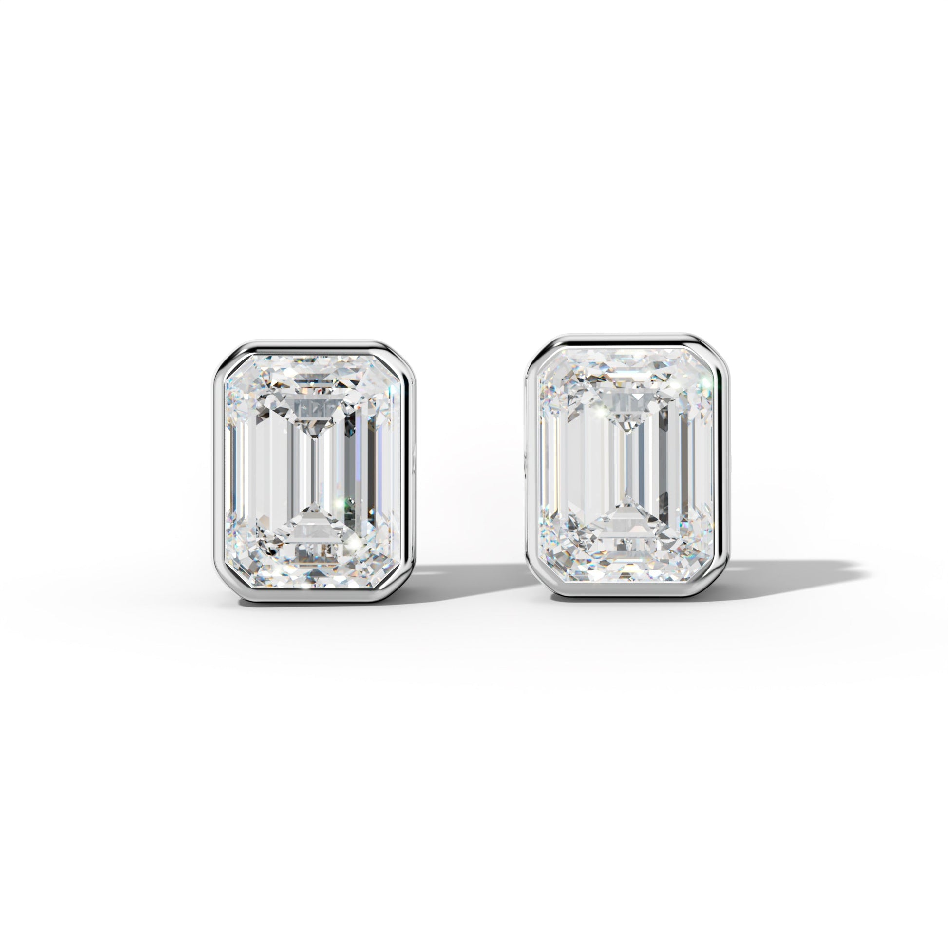 Emerald Cut Diamond Stud Earrings With  Bezel Setting - 1/2 - 14K Rose Gold