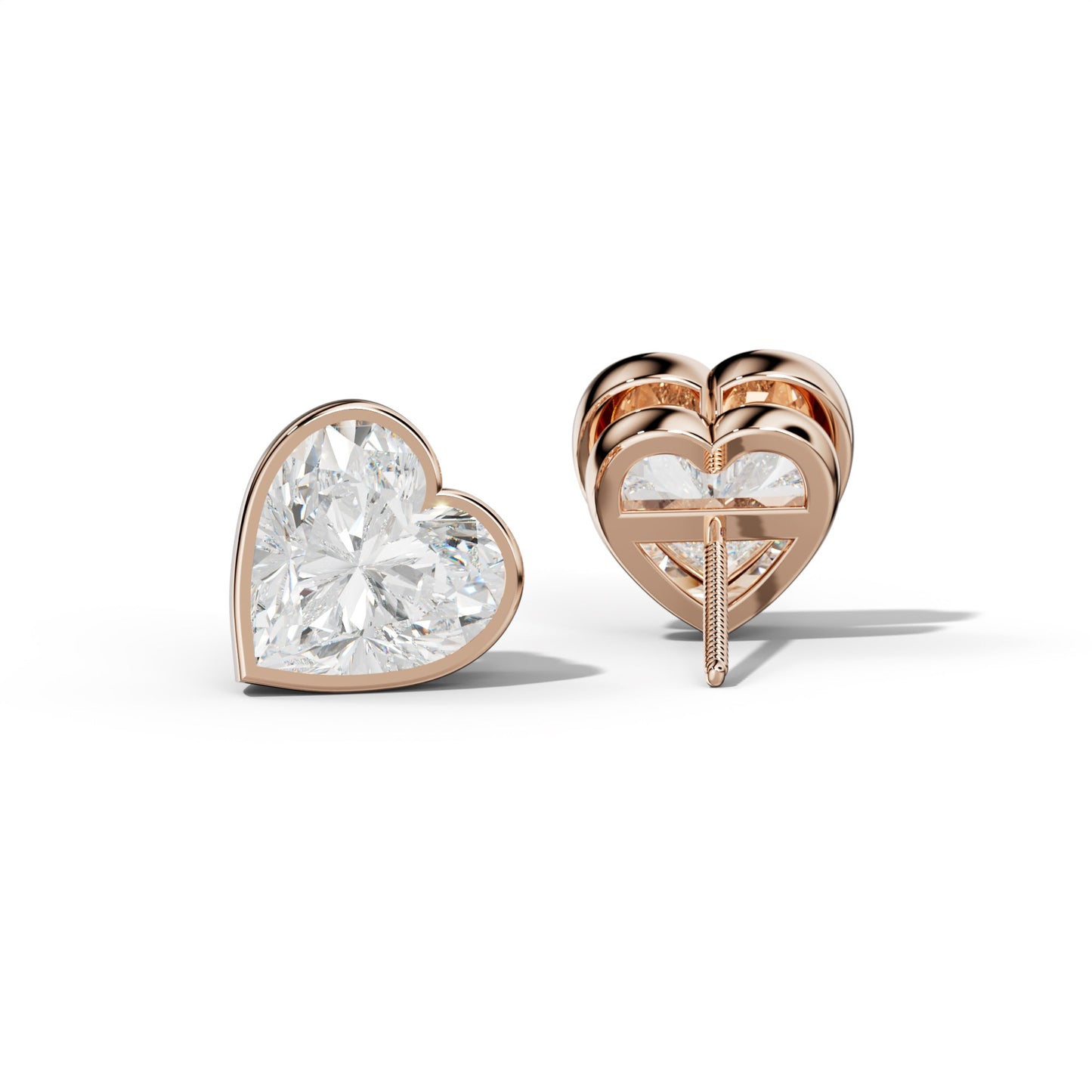 Heart Diamond Stud Earrings With Bezel Setting - 1/2 - Platinum 950