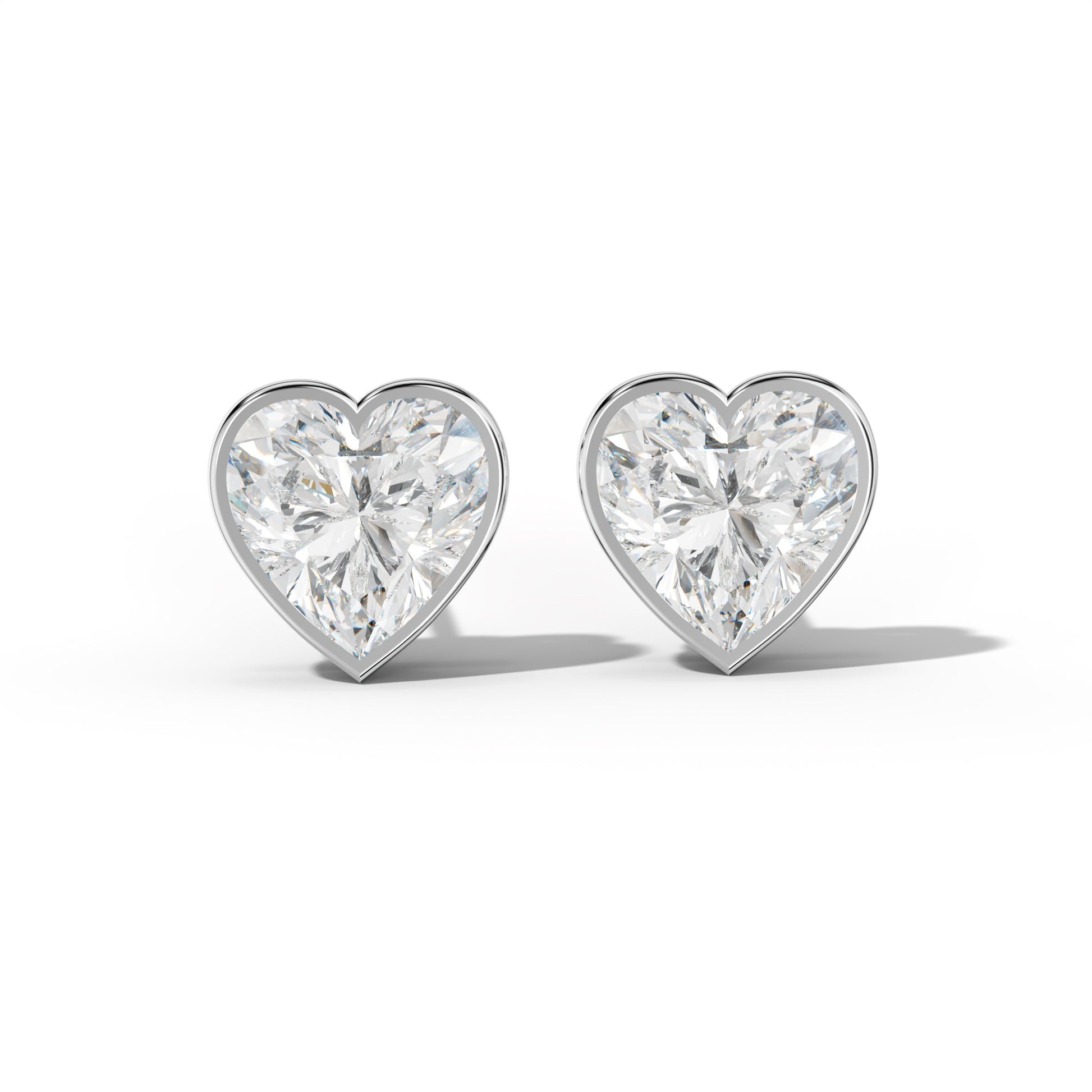 Heart Diamond Stud Earrings With Bezel Setting - 1/2 - 14K Rose Gold