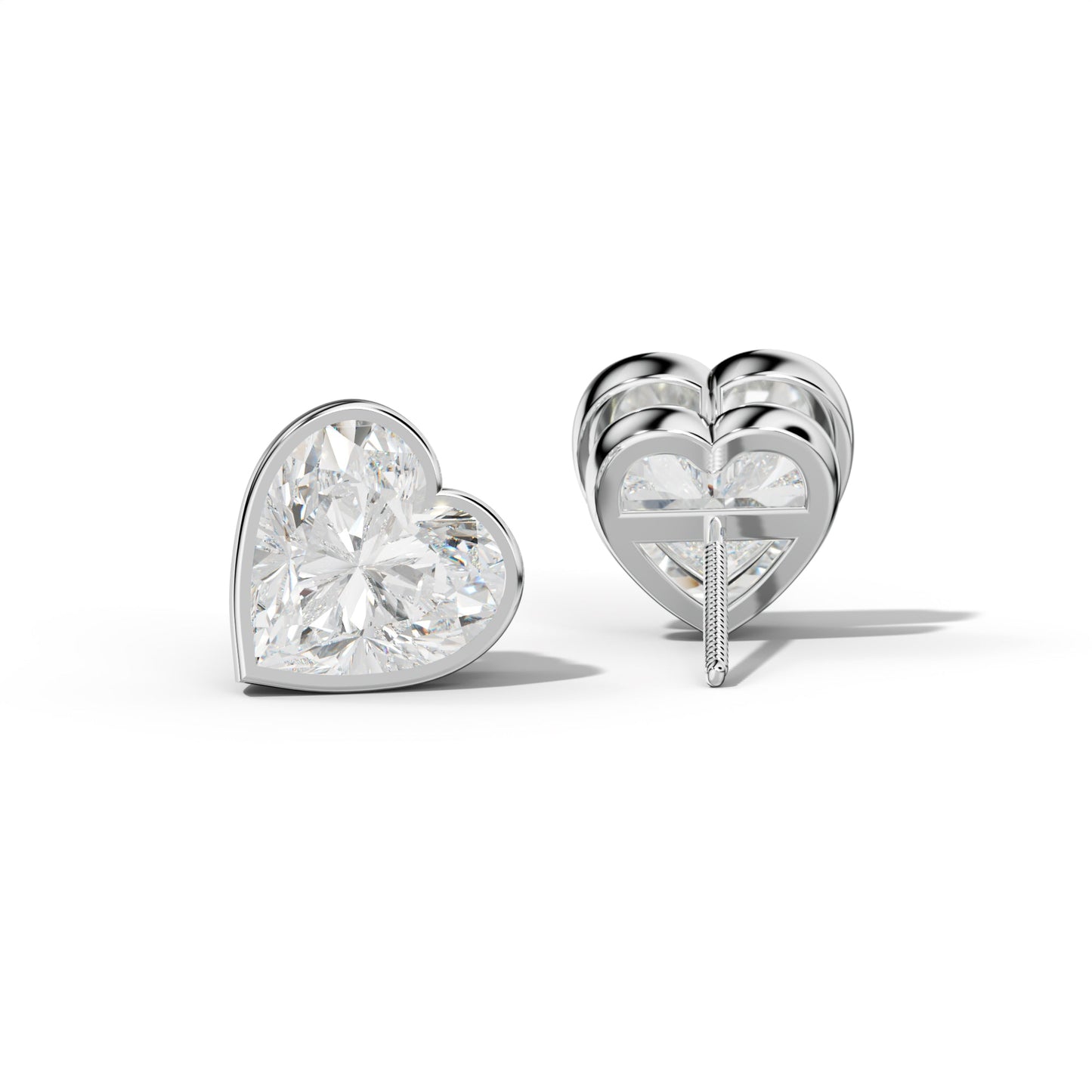 Heart Diamond Stud Earrings With Bezel Setting - 1/2 - 14K Yellow Gold