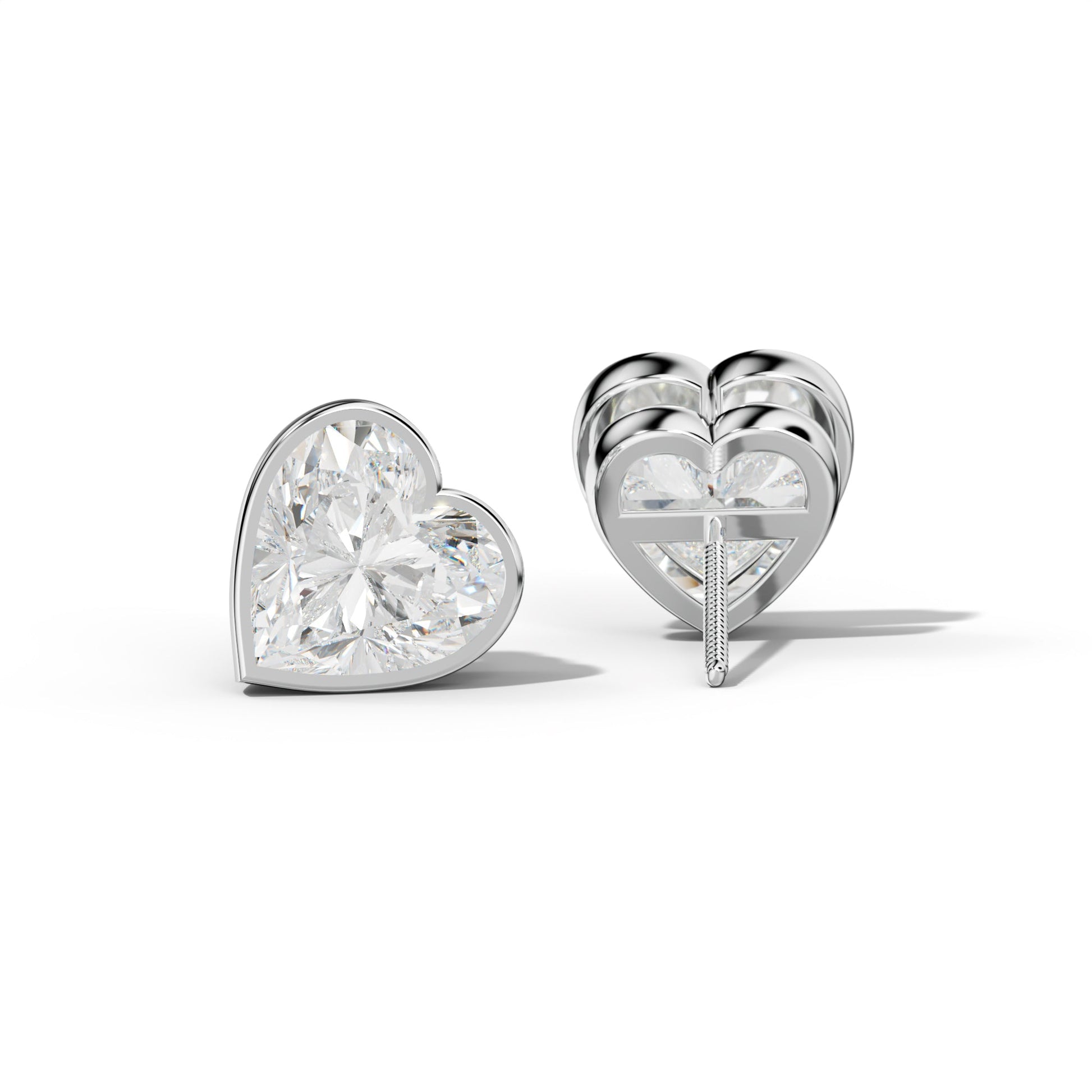 Heart Diamond Stud Earrings With Bezel Setting - 1/2 - 14K Yellow Gold