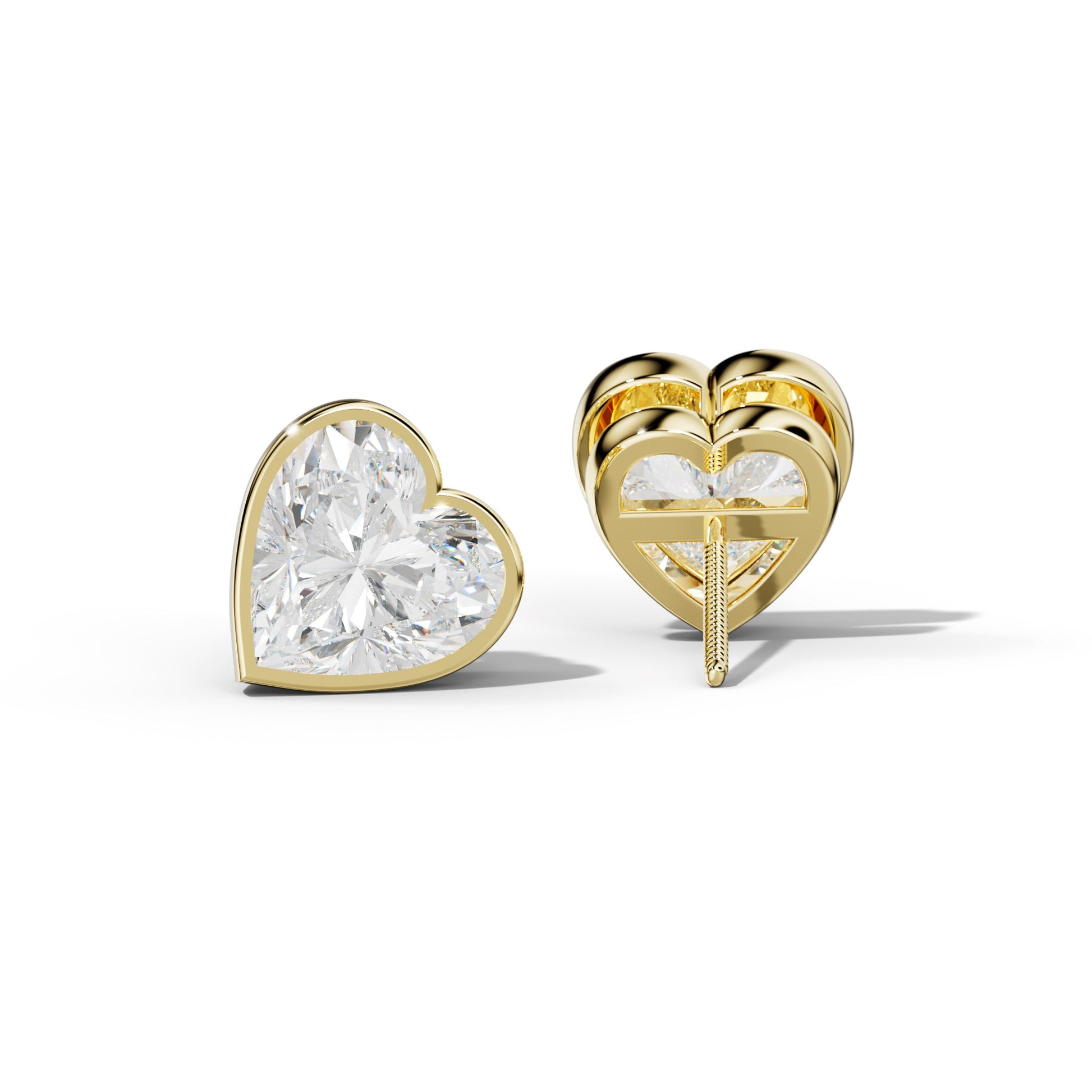 Heart Diamond Stud Earrings With Bezel Setting - 1/2 - 18K Yellow Gold