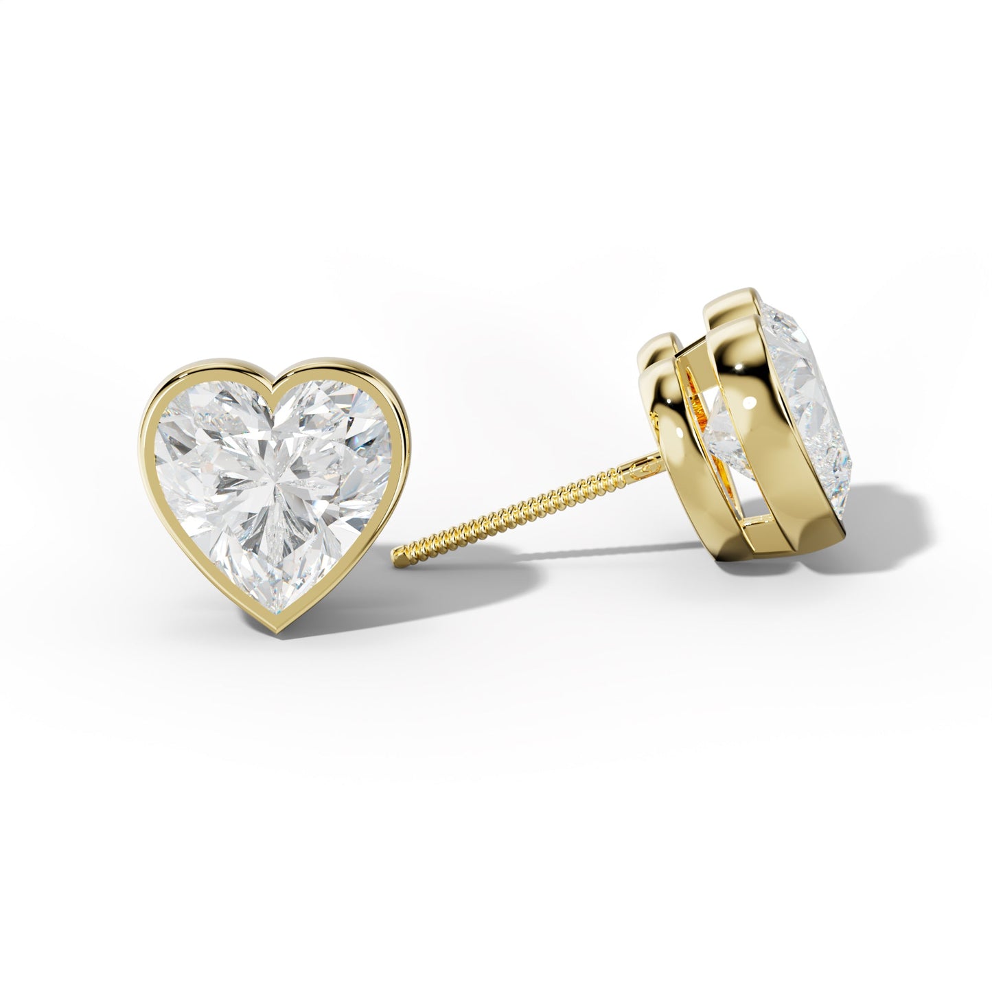 Heart Diamond Stud Earrings With Bezel Setting - 1/2 - 18K White Gold