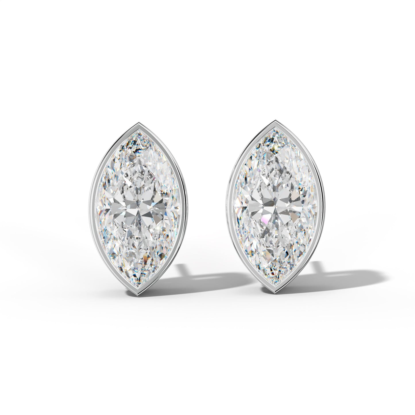 Marquise Diamond Stud Earrings With Bezel Setting - 1/2 - 14K Rose Gold