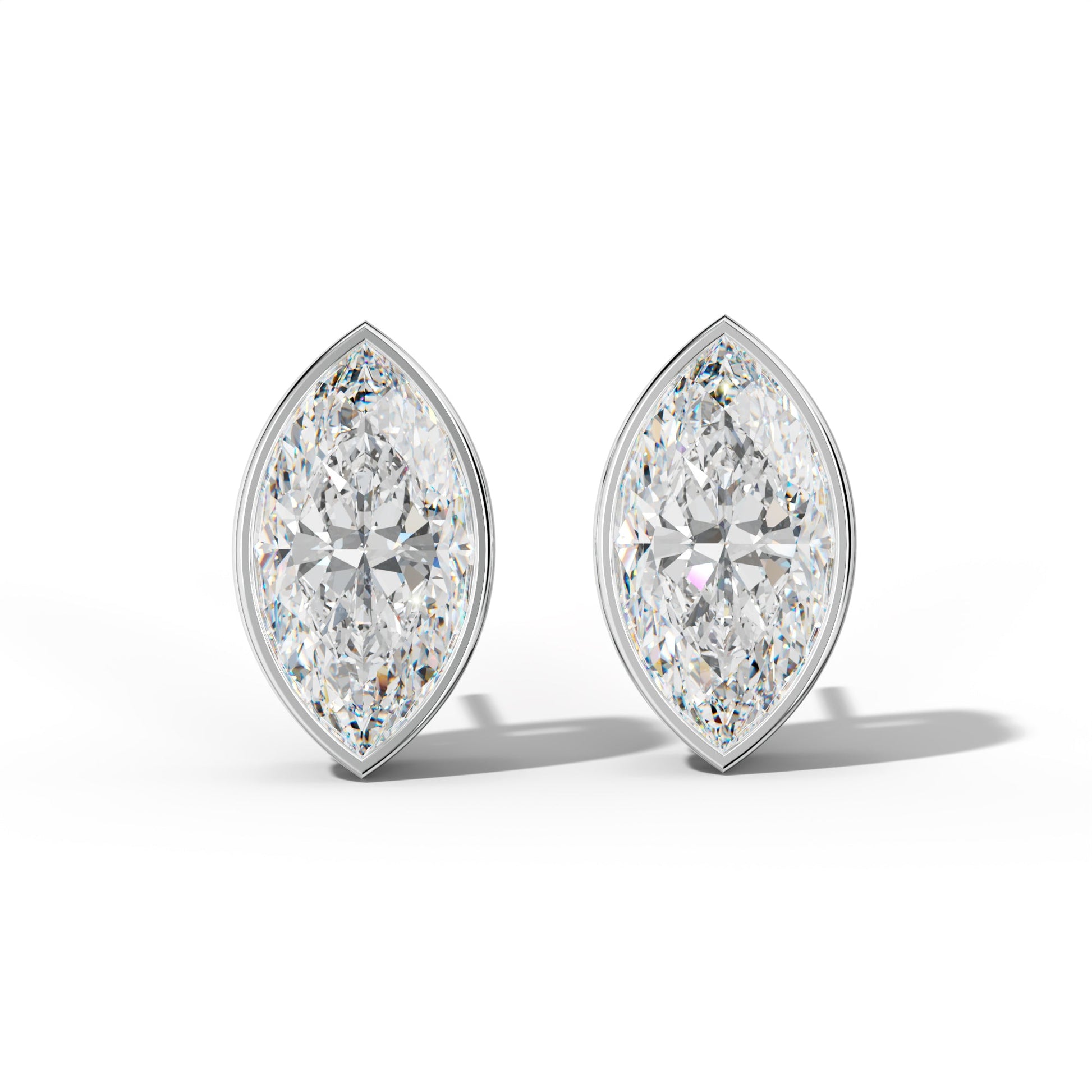 Marquise Diamond Stud Earrings With Bezel Setting - 1/2 - 14K Rose Gold