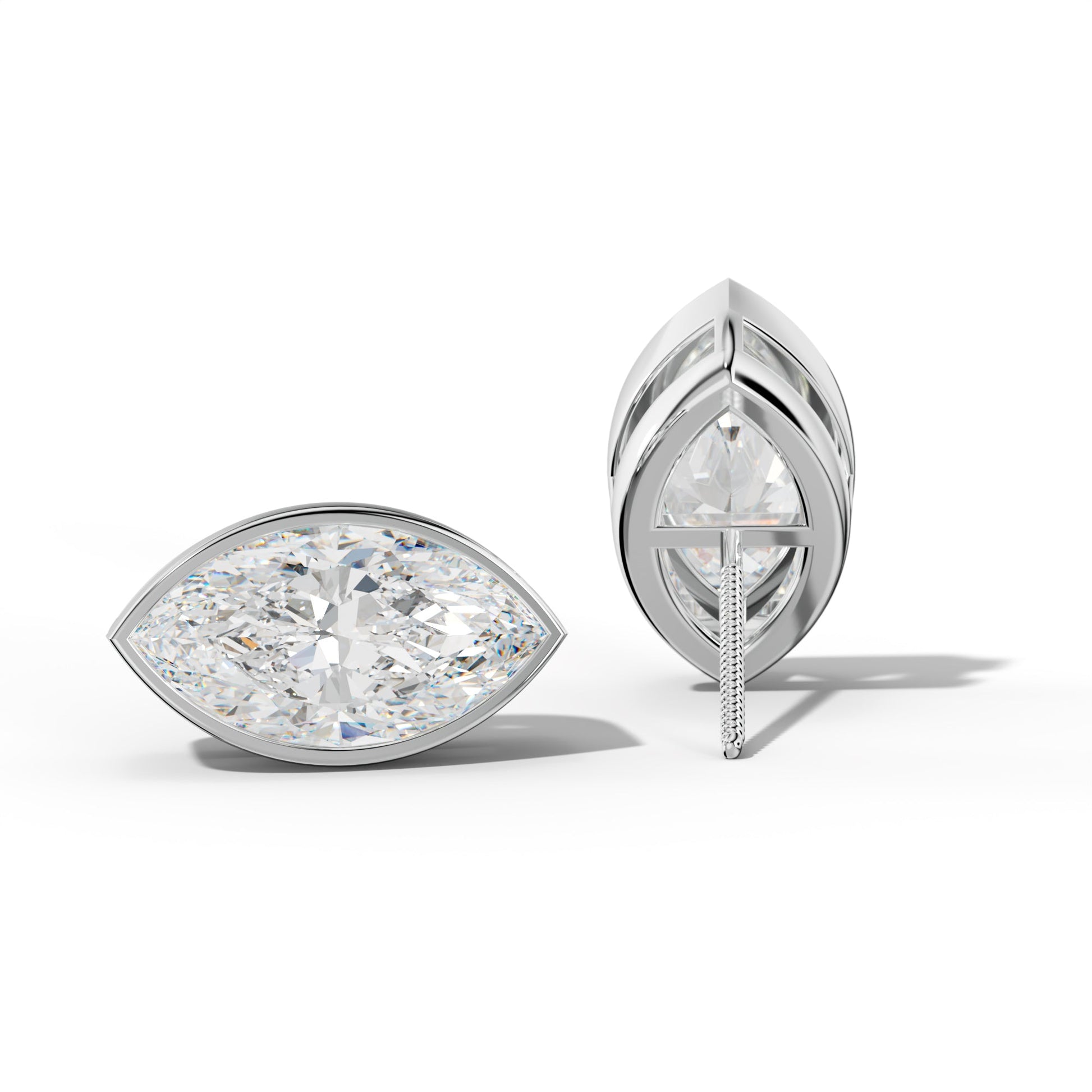Marquise Diamond Stud Earrings With Bezel Setting - 1/2 - 14K Yellow Gold