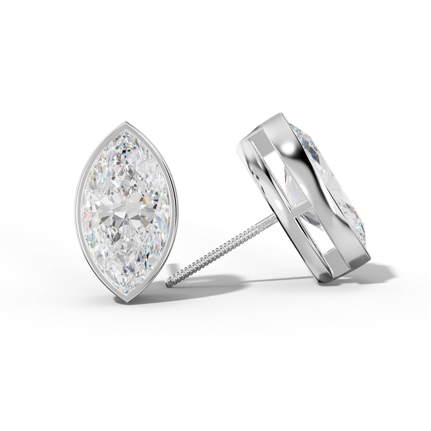 Marquise Diamond Stud Earrings With Bezel Setting