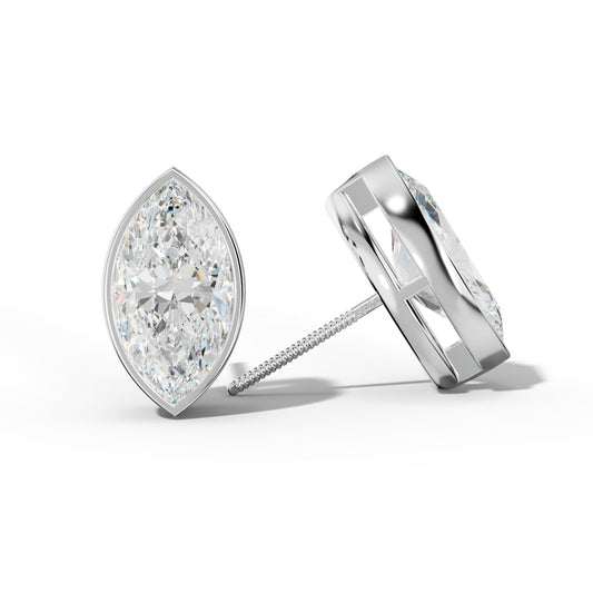 Marquise Diamond Stud Earrings With Bezel Setting
