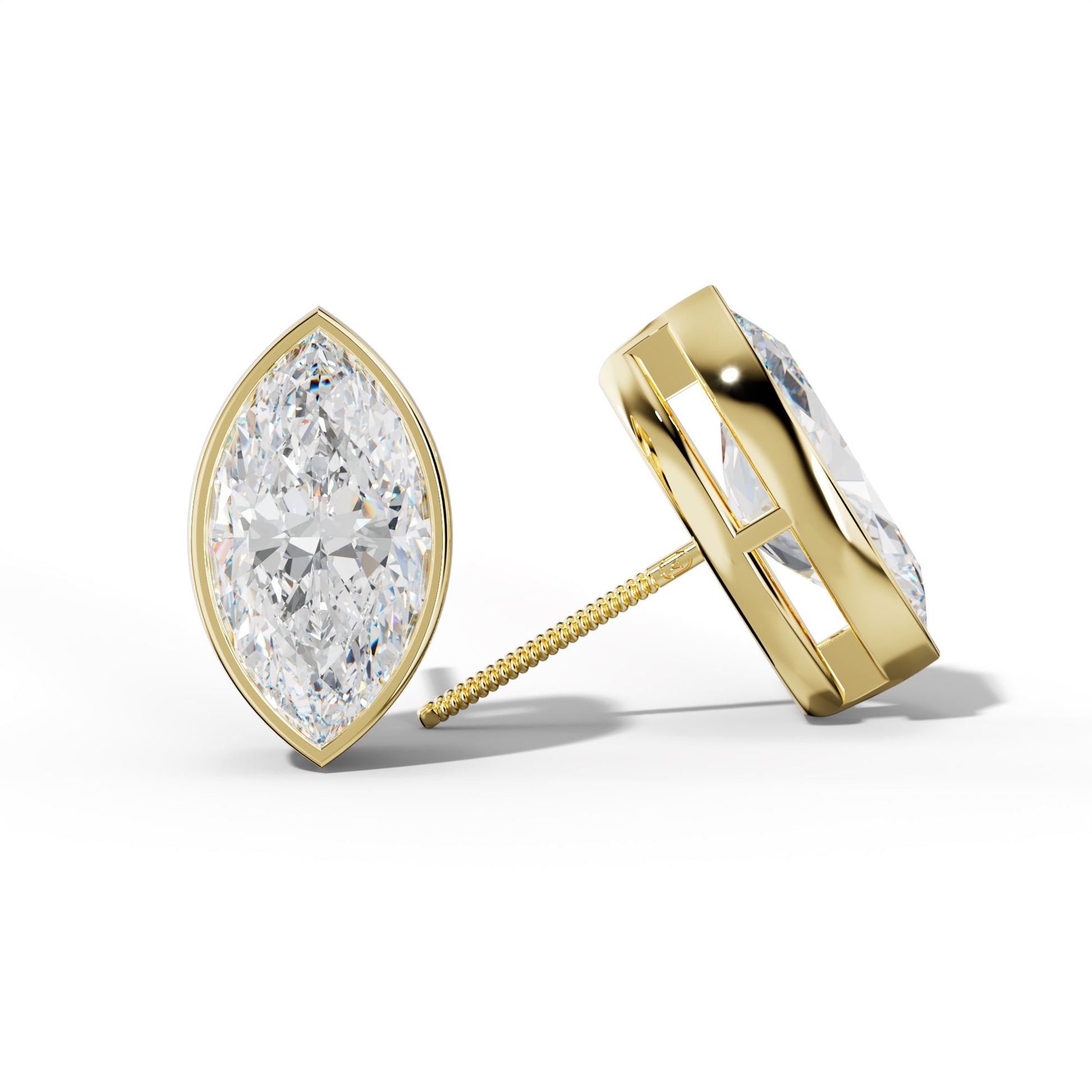 Marquise Diamond Stud Earrings With Bezel Setting - 1/2 - 18K White Gold