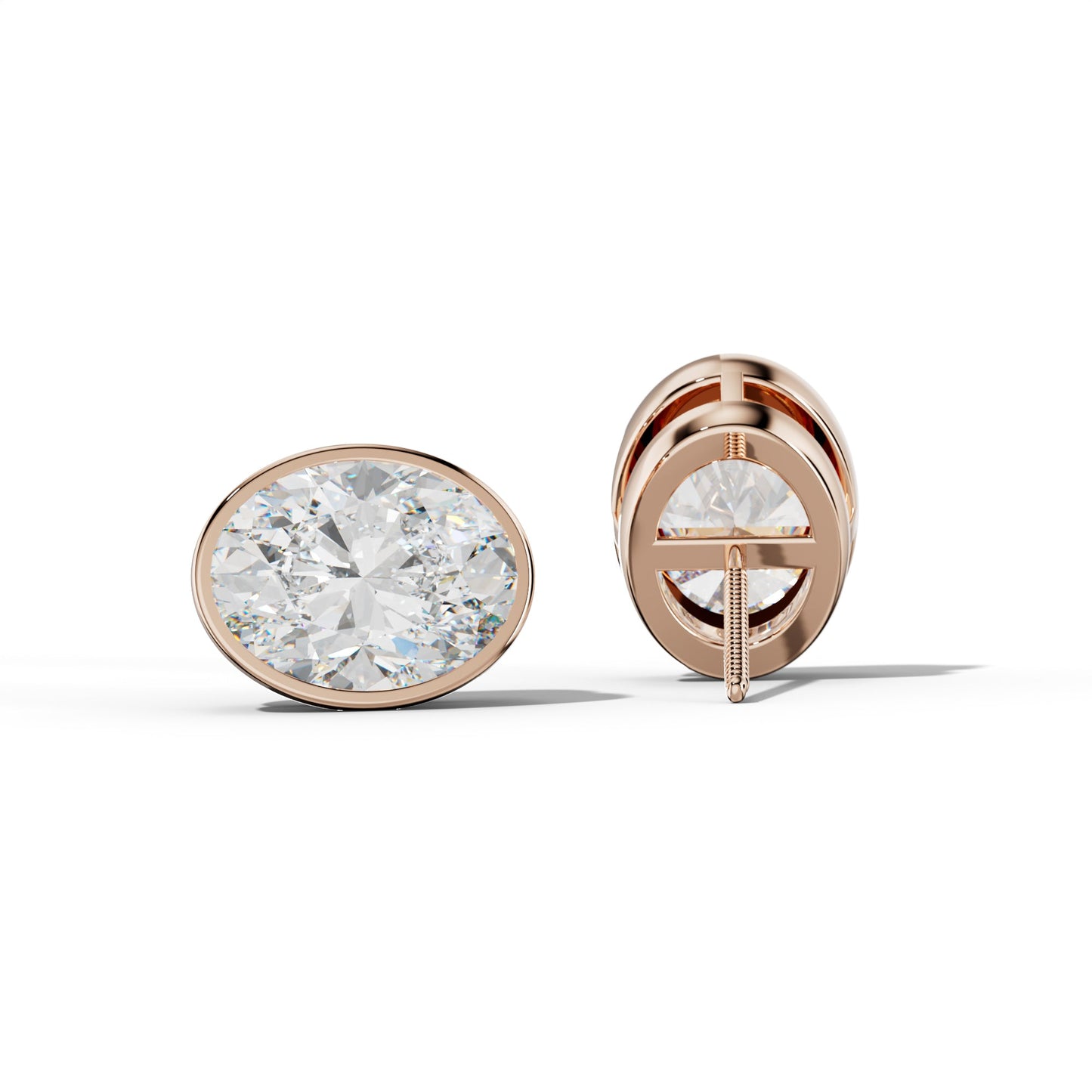 Oval Diamond Stud Earrings With  Bezel Setting - 1/2 - Platinum 950