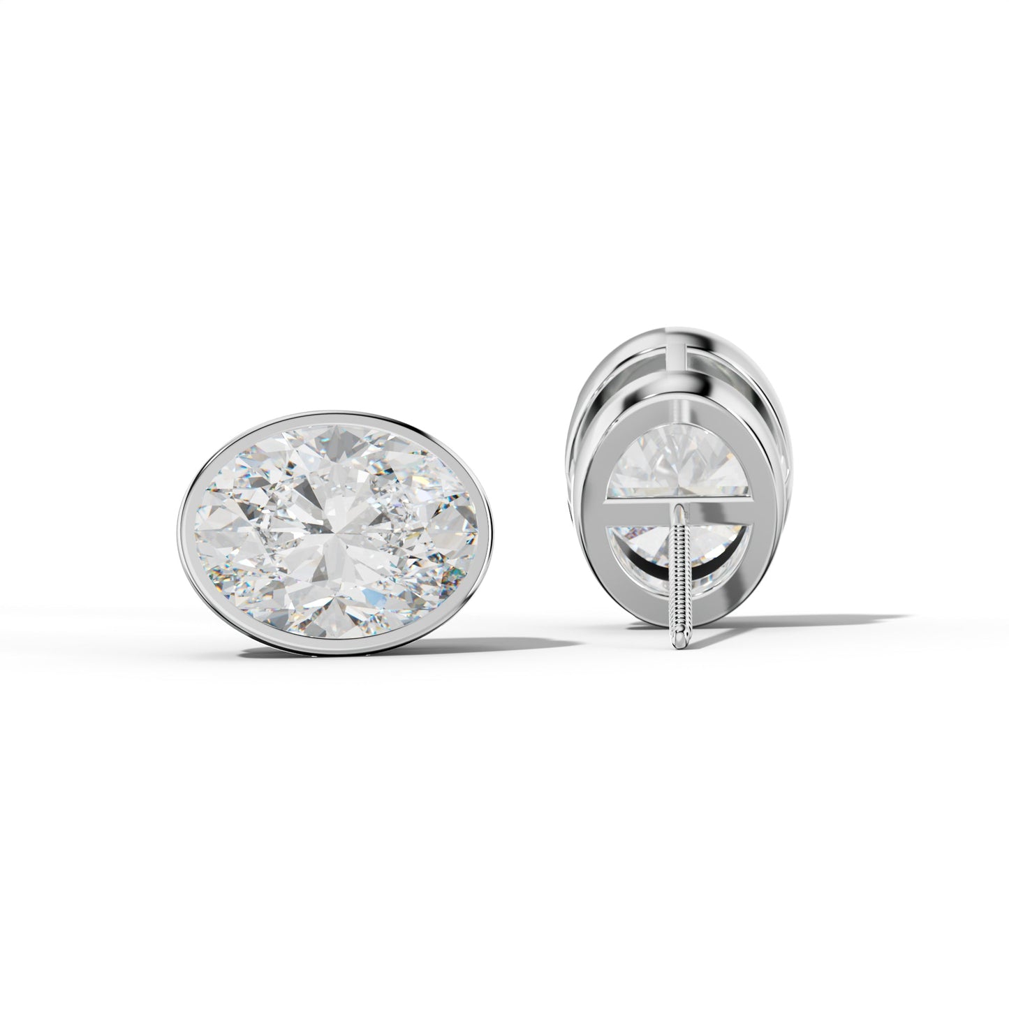 Oval Diamond Stud Earrings With  Bezel Setting - 1/2 - 14K Yellow Gold