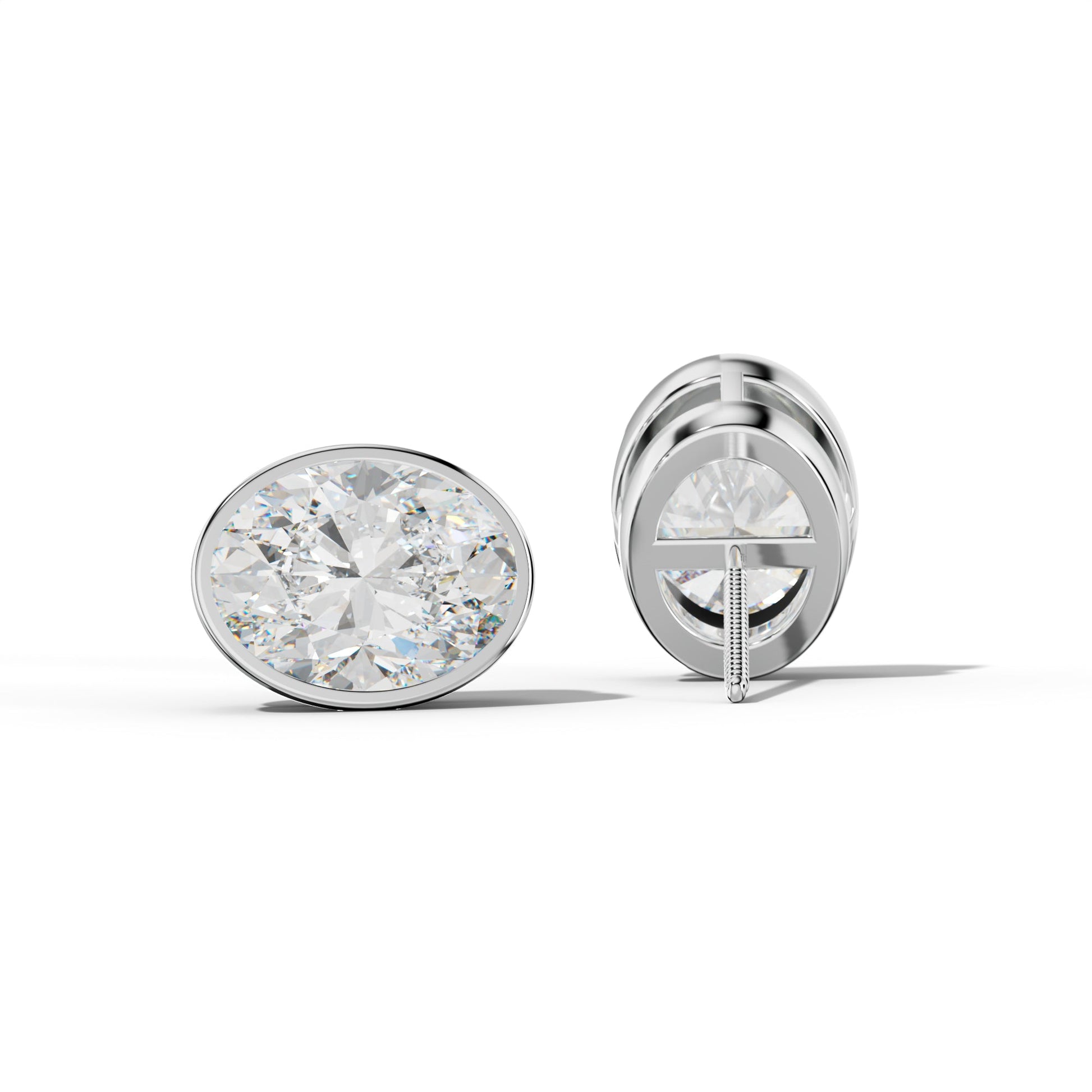 Oval Diamond Stud Earrings With  Bezel Setting - 1/2 - 14K Yellow Gold