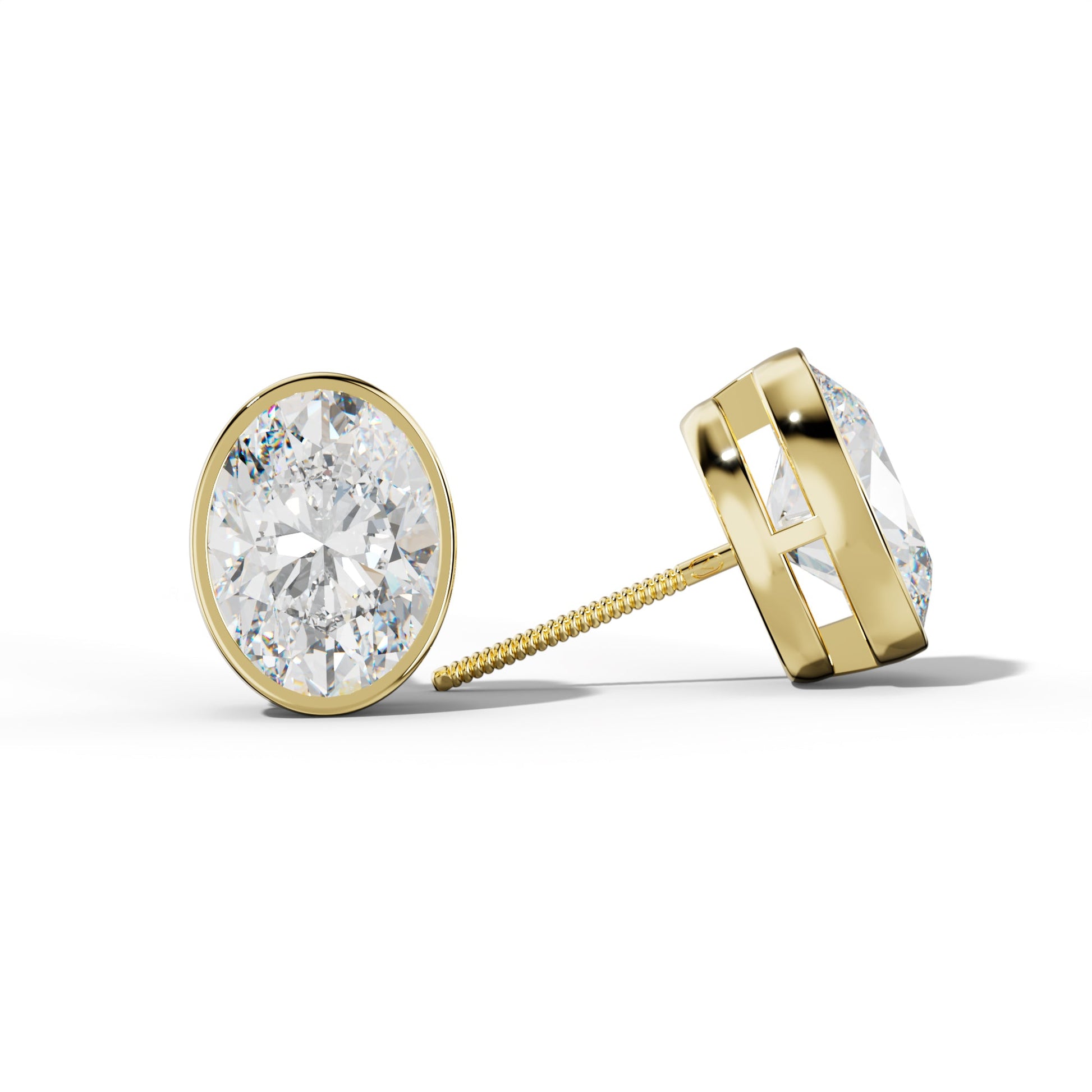 Oval Diamond Stud Earrings With  Bezel Setting - 1/2 - 18K White Gold
