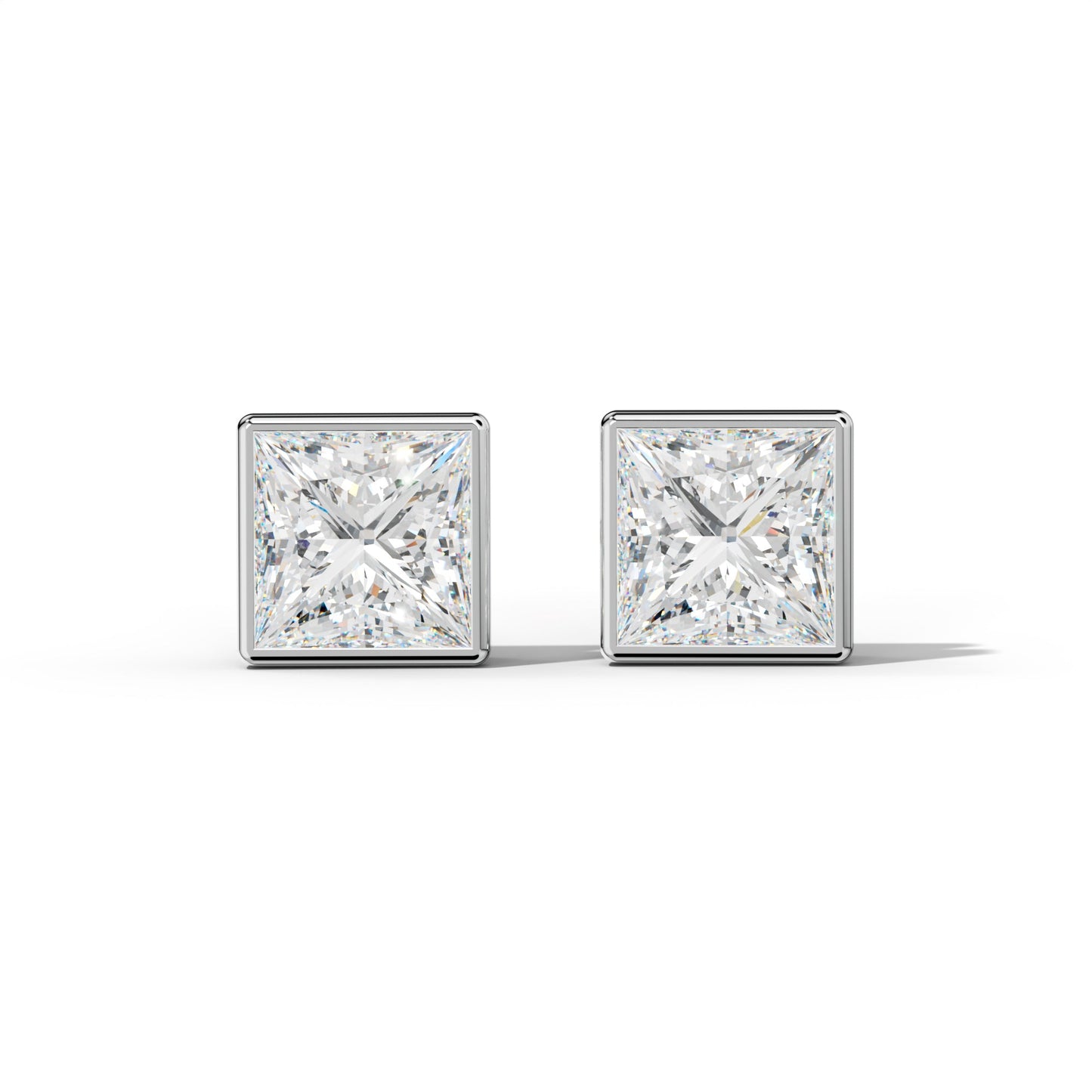 Princess Cut  Diamond Stud Earrings With Bezel Setting - 1/2 - 14K Rose Gold