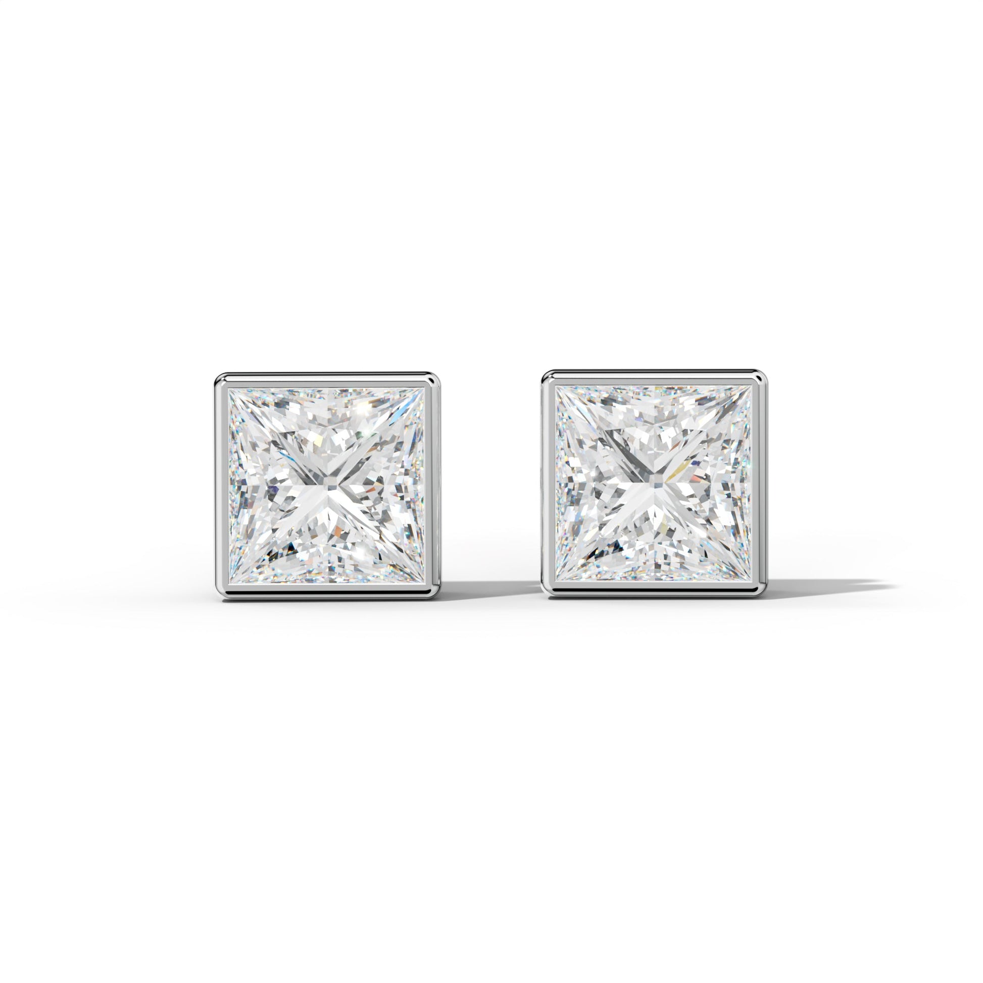 Princess Cut  Diamond Stud Earrings With Bezel Setting - 1/2 - 14K Rose Gold