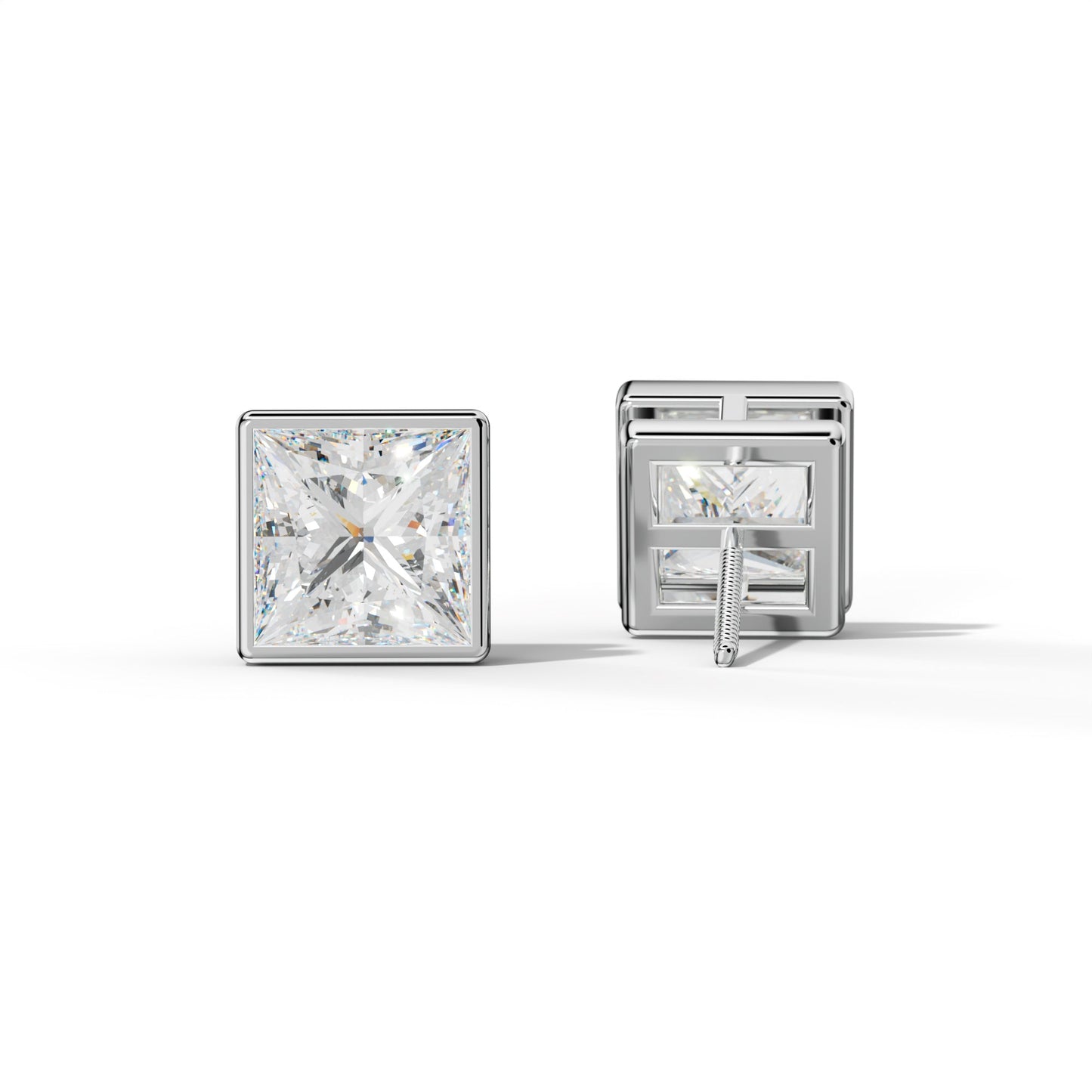 Princess Cut  Diamond Stud Earrings With Bezel Setting - 1/2 - 14K Yellow Gold