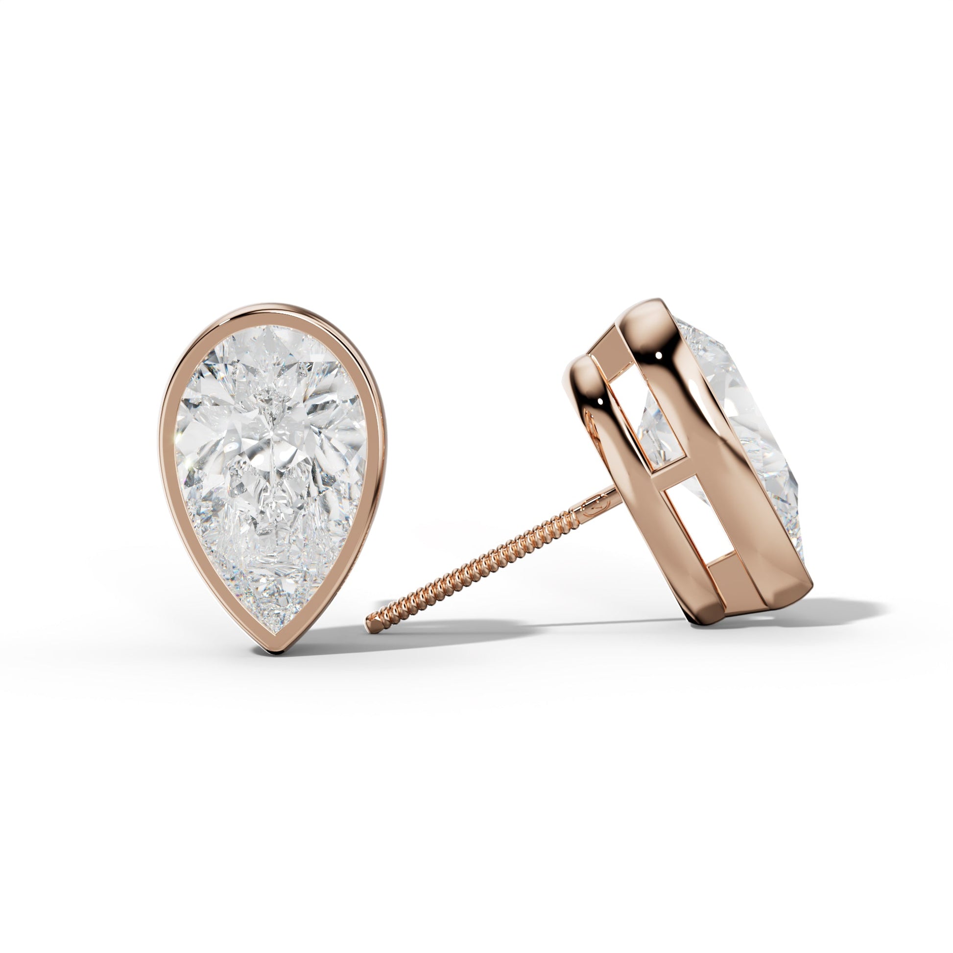 Pear Shape Diamond Stud Earrings With  Bezel Setting - 1/2 - 18K Rose Gold