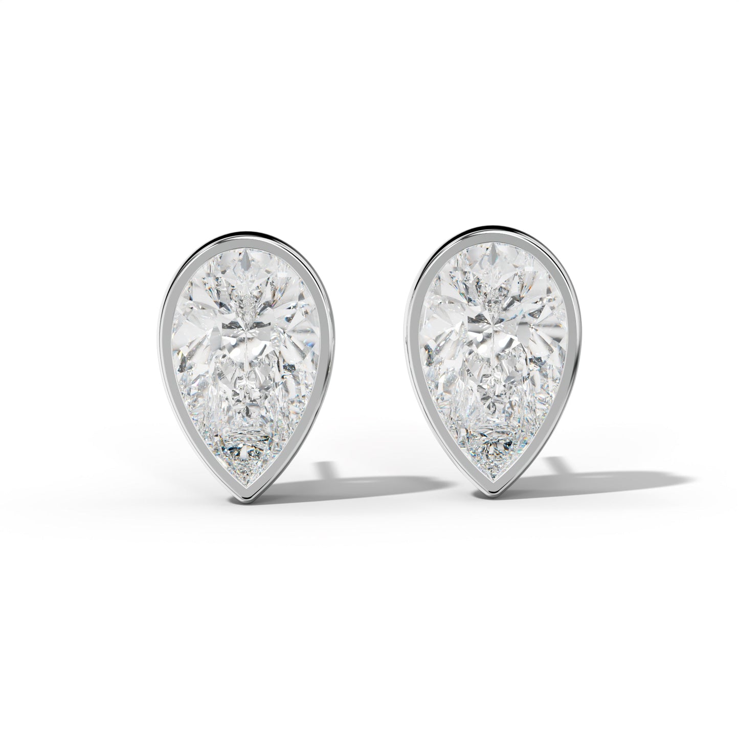 Pear Shape Diamond Stud Earrings With  Bezel Setting - 1/2 - 14K Rose Gold