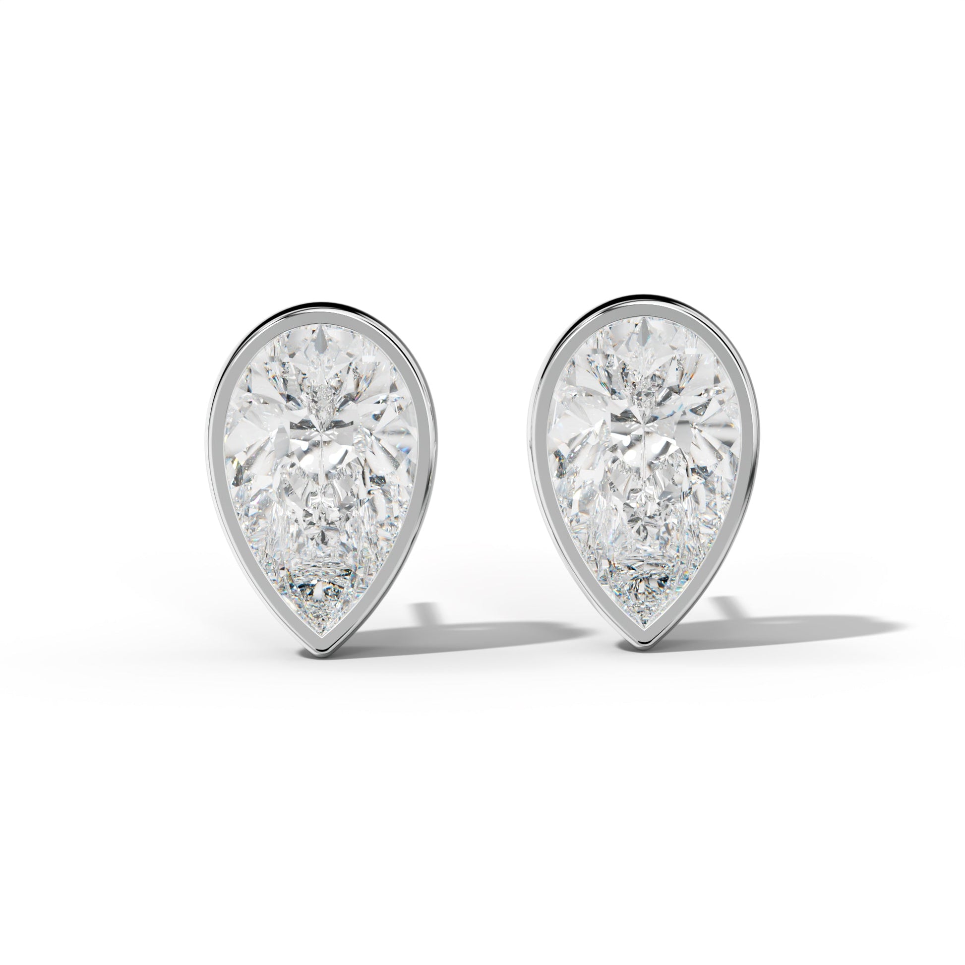 Pear Shape Diamond Stud Earrings With  Bezel Setting - 1/2 - 14K Rose Gold