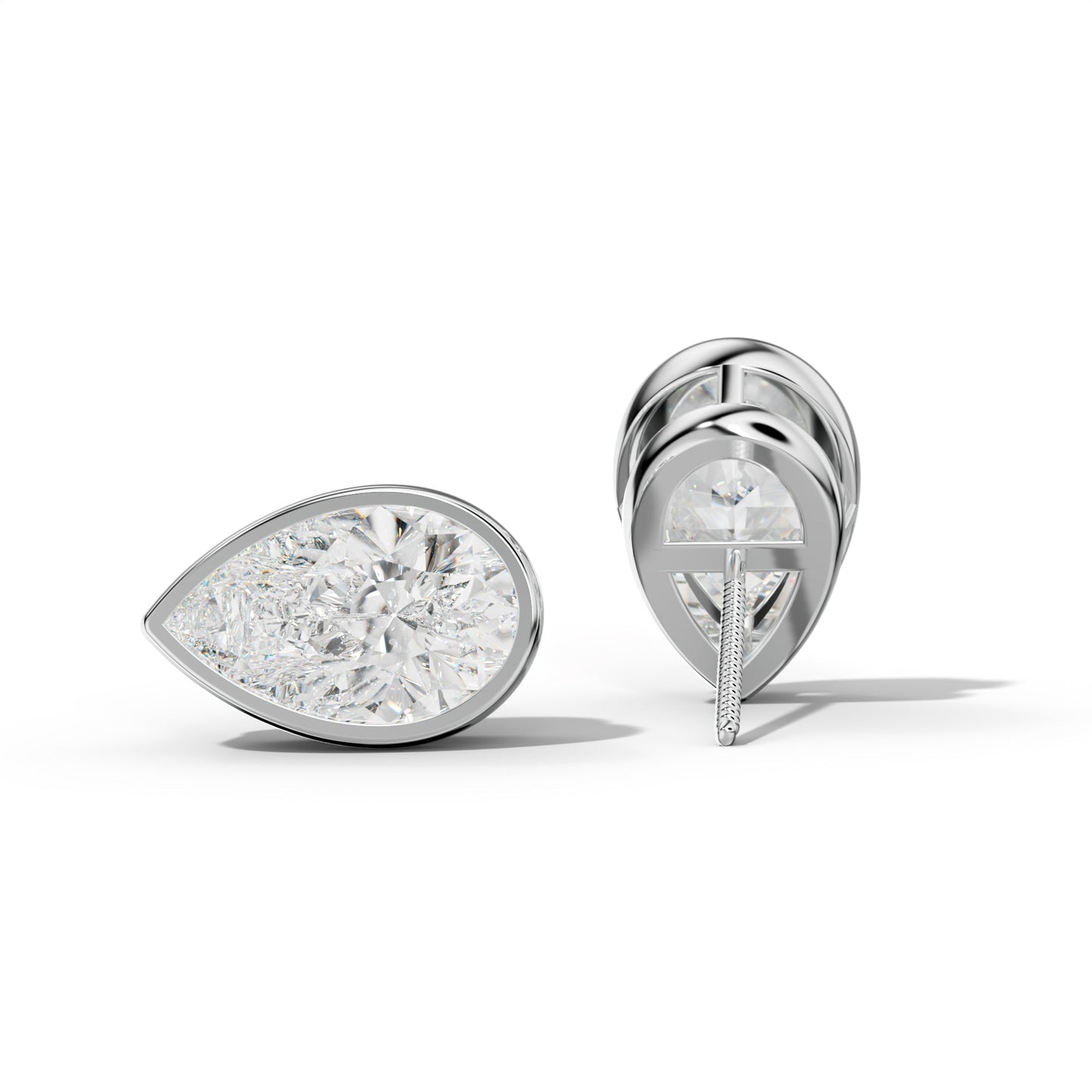Pear Shape Diamond Stud Earrings With  Bezel Setting - 1/2 - 14K Yellow Gold