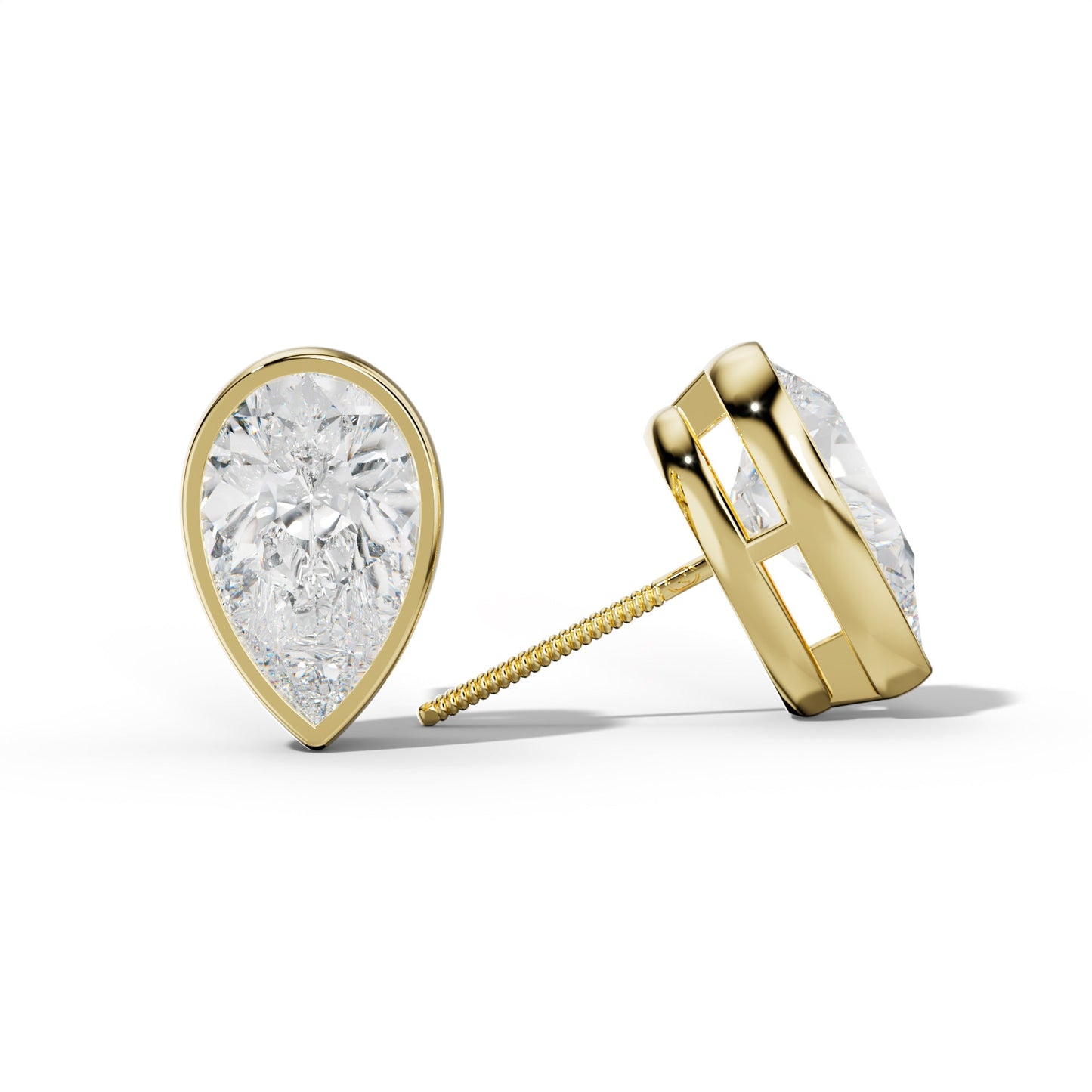 Pear Shape Diamond Stud Earrings With  Bezel Setting - 1/2 - 18K White Gold