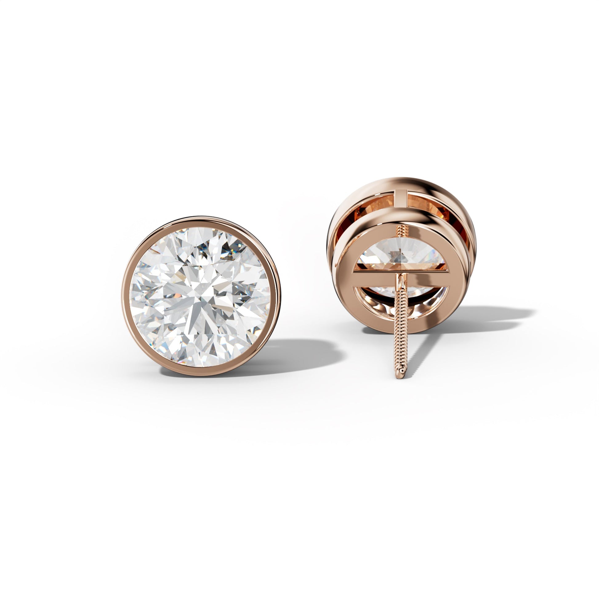 Round Diamond Stud Earrings With Bezel Setting - 3/4 - 14K White Gold