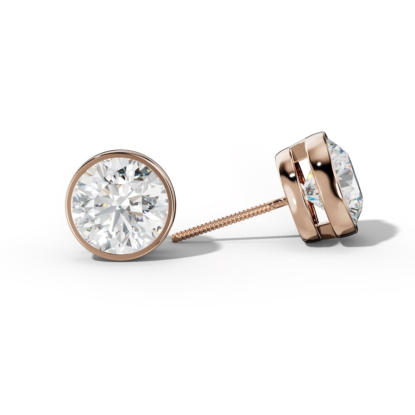 Round Diamond Stud Earrings With Bezel Setting - 1/2 - Platinum 950