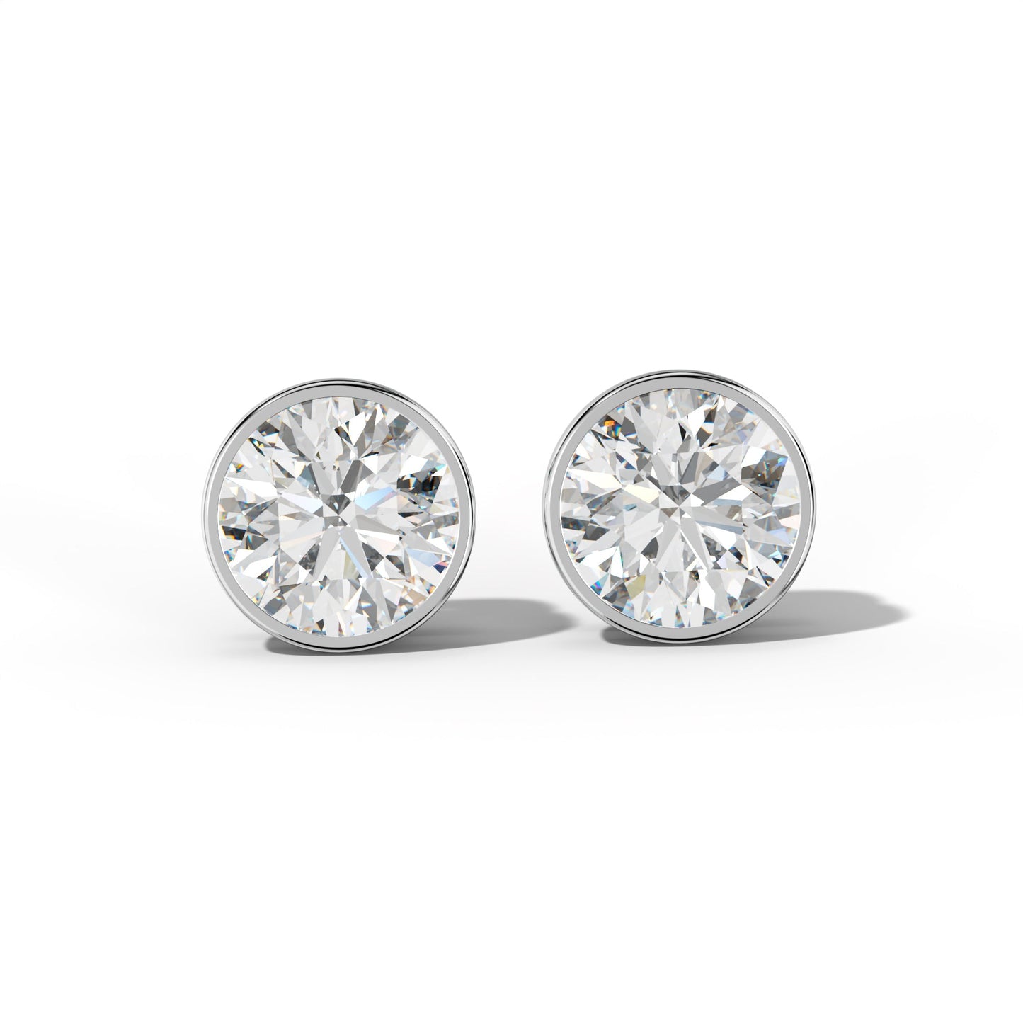 Round Diamond Stud Earrings With Bezel Setting - 1/2 - 18K White Gold