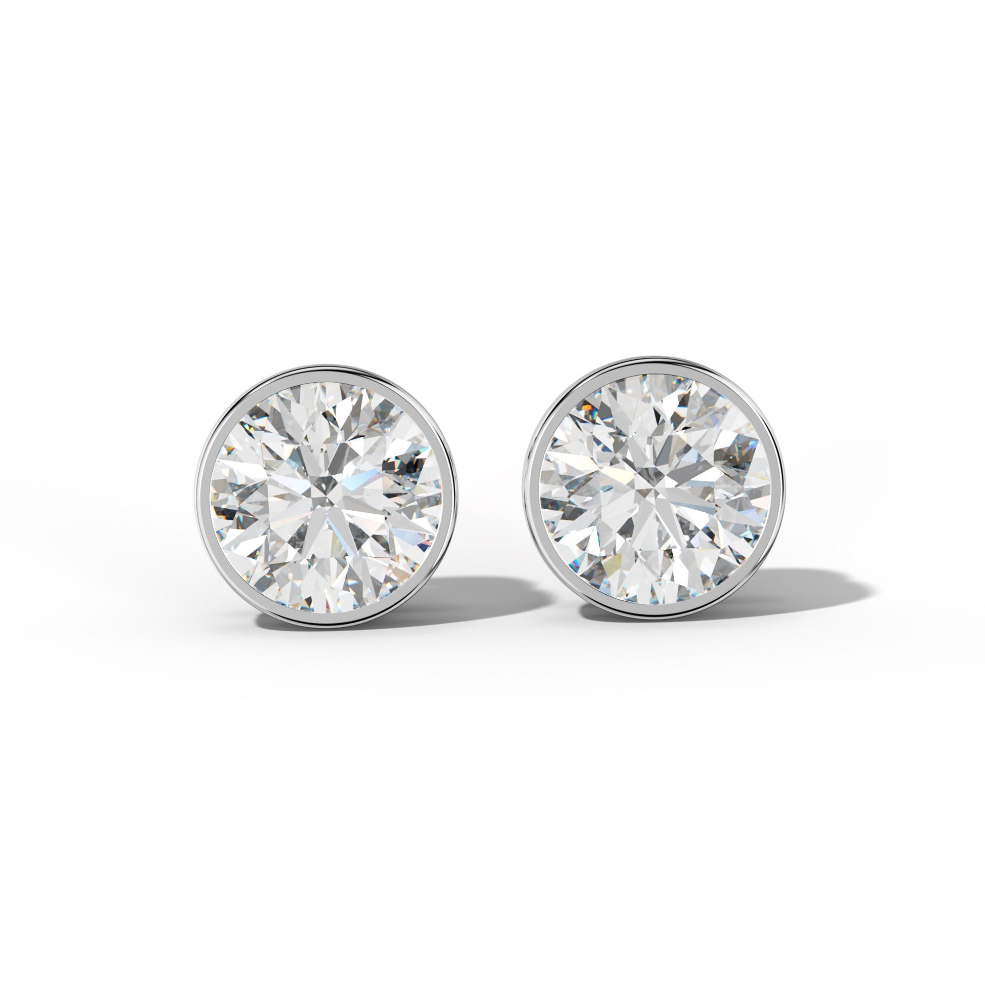 Round Diamond Stud Earrings With Bezel Setting - 1/2 - 18K White Gold