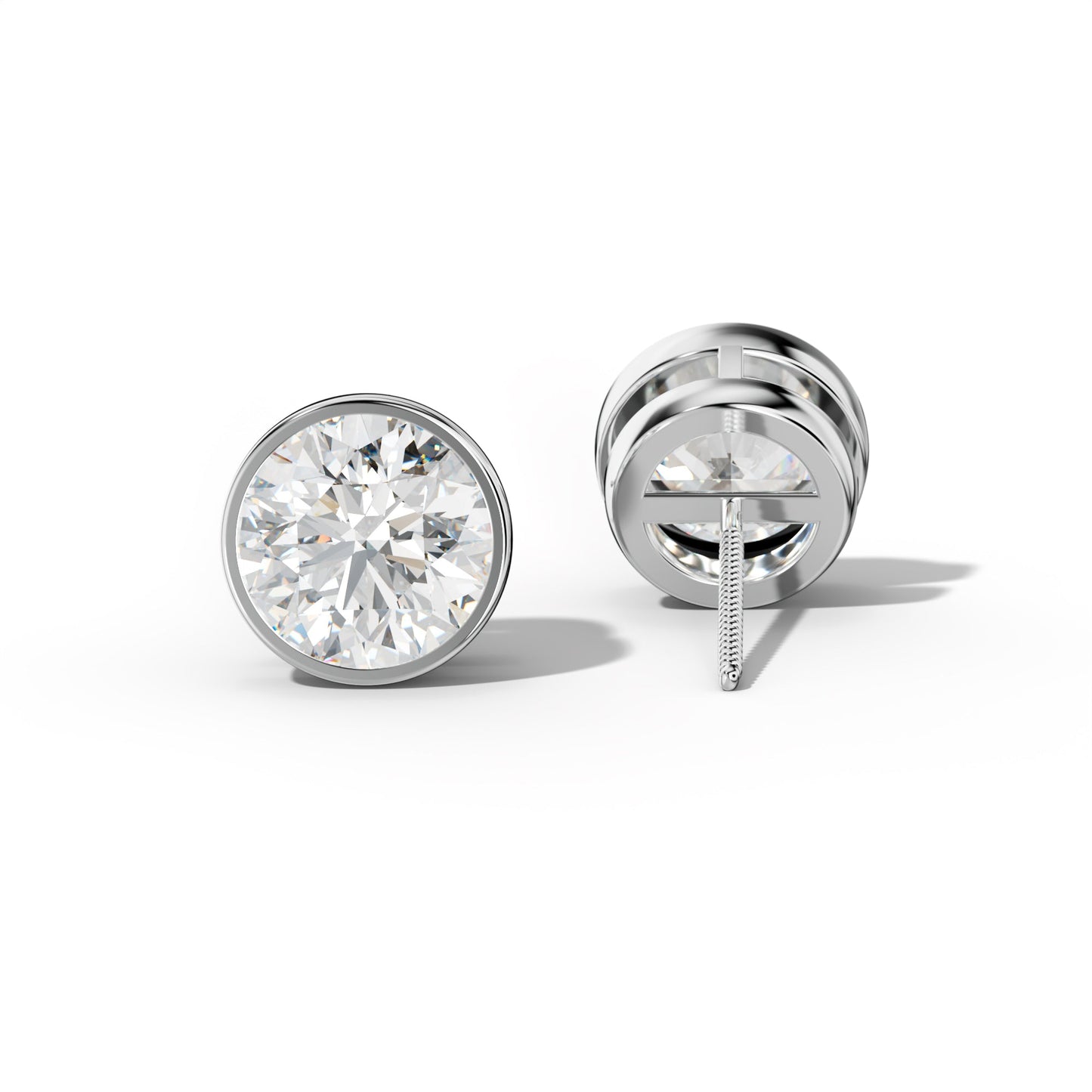 Round Diamond Stud Earrings With Bezel Setting - 1/2 - 14K Yellow Gold
