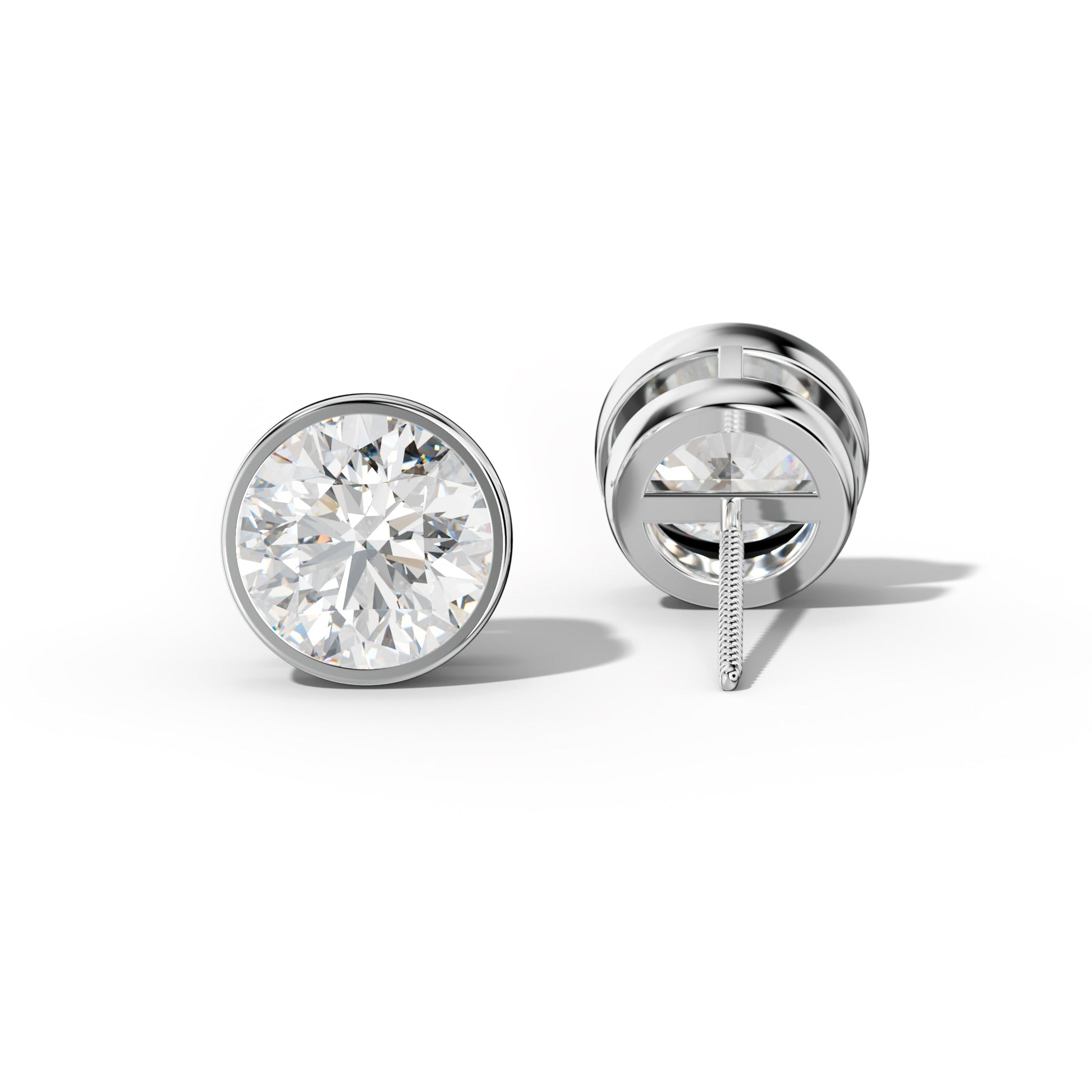 Round Diamond Stud Earrings With Bezel Setting - 1/2 - 14K Yellow Gold
