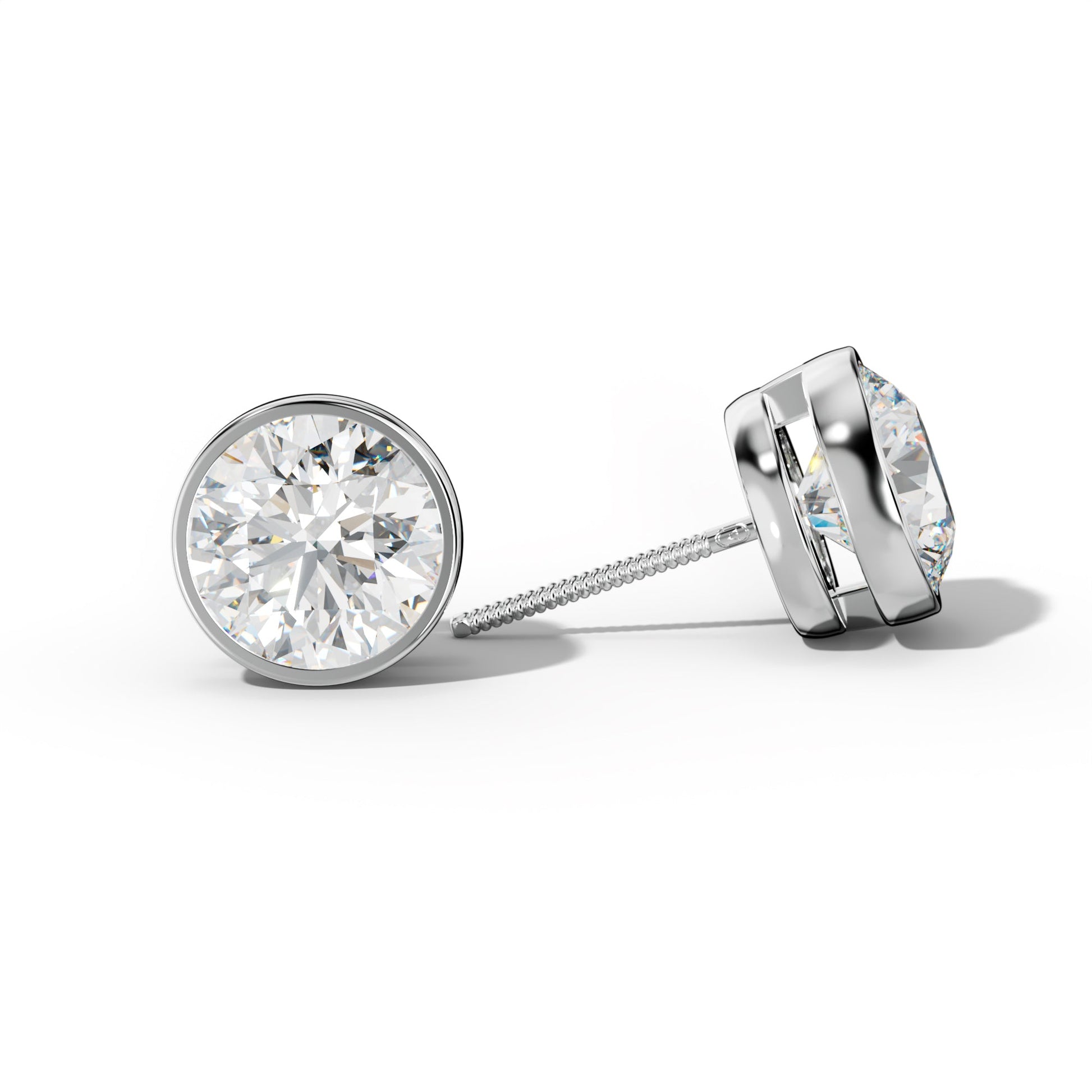 Round Diamond Stud Earrings With Bezel Setting