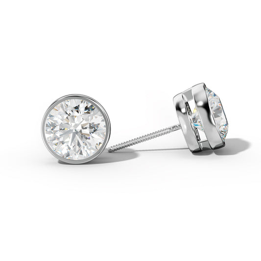 Round Diamond Stud Earrings With Bezel Setting