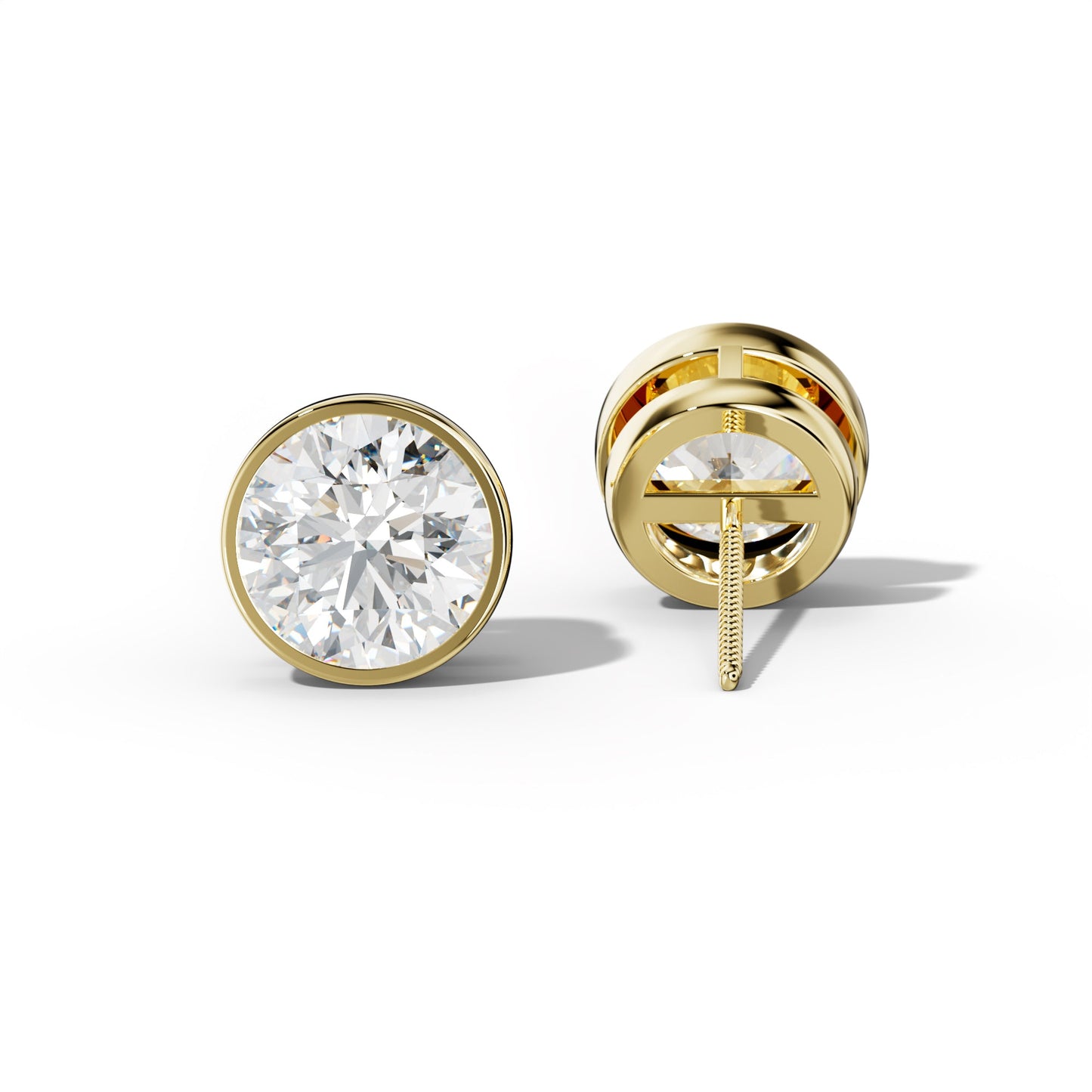 Round Diamond Stud Earrings With Bezel Setting - 1/2 - 18K Rose Gold
