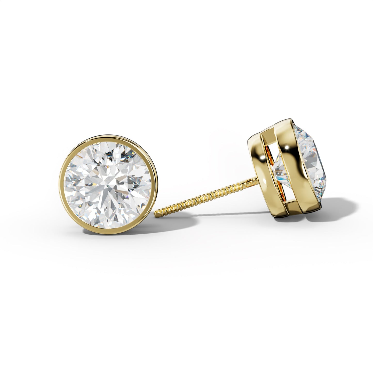 Round Diamond Stud Earrings With Bezel Setting - 1/2 - 18K Yellow Gold