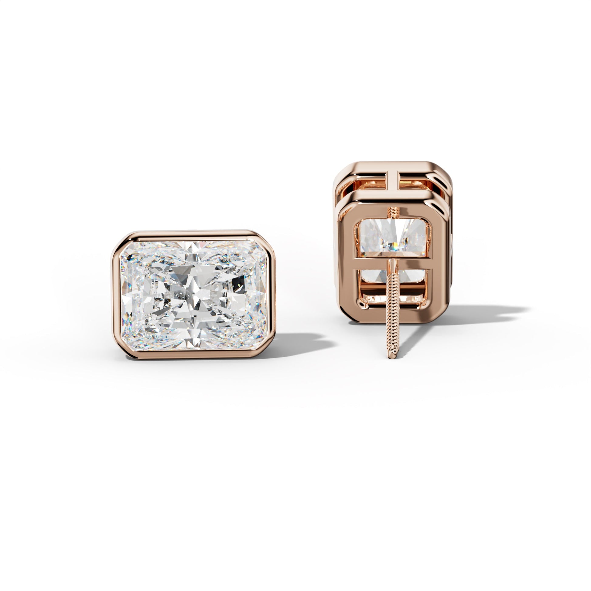 Radiant Diamond Stud Earrings With Bezel Setting - 1/2 - Platinum 950