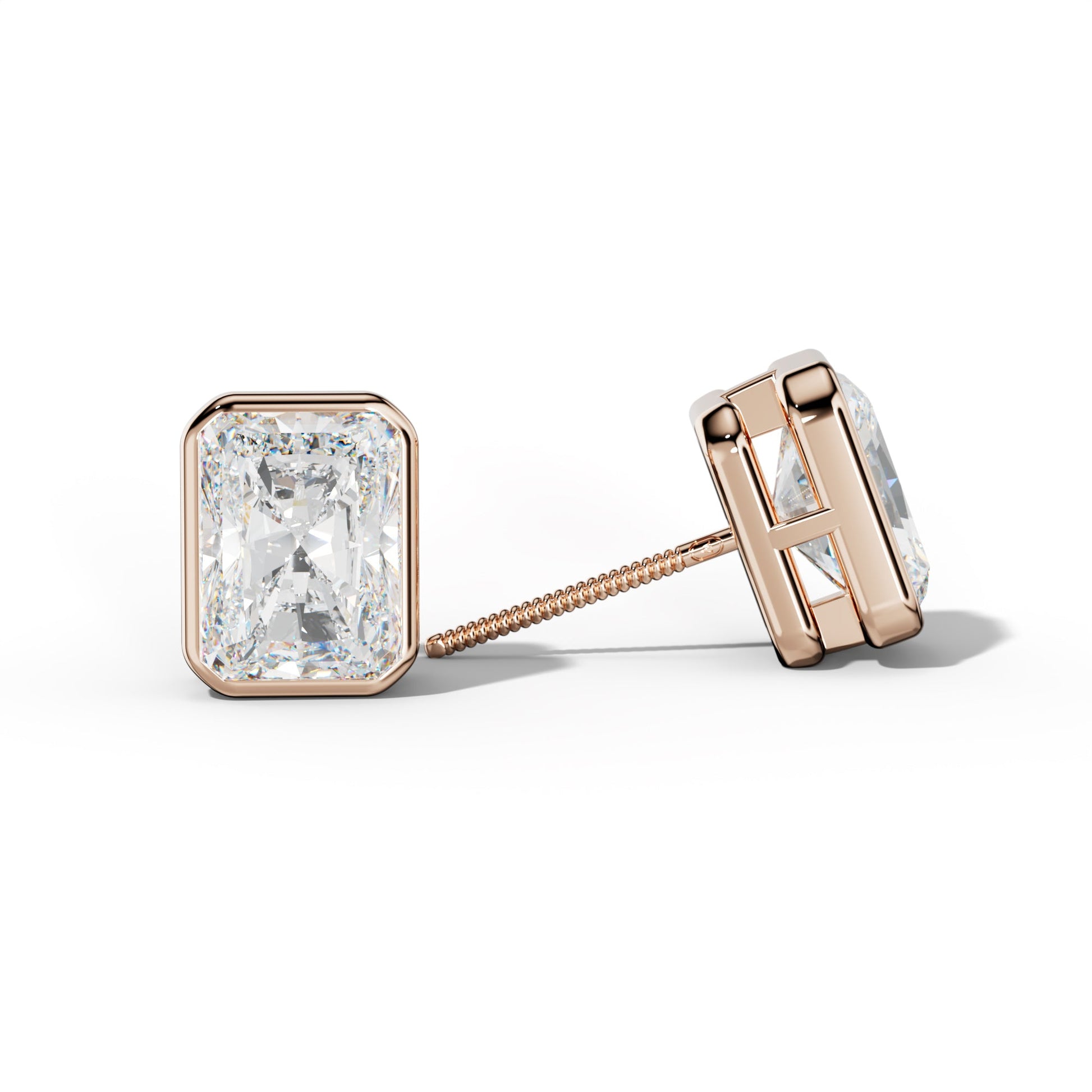 Radiant Diamond Stud Earrings With Bezel Setting - 1/2 - 18K Rose Gold