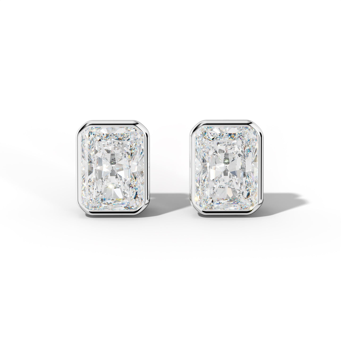 Radiant Diamond Stud Earrings With Bezel Setting - 1/2 - 14K Rose Gold