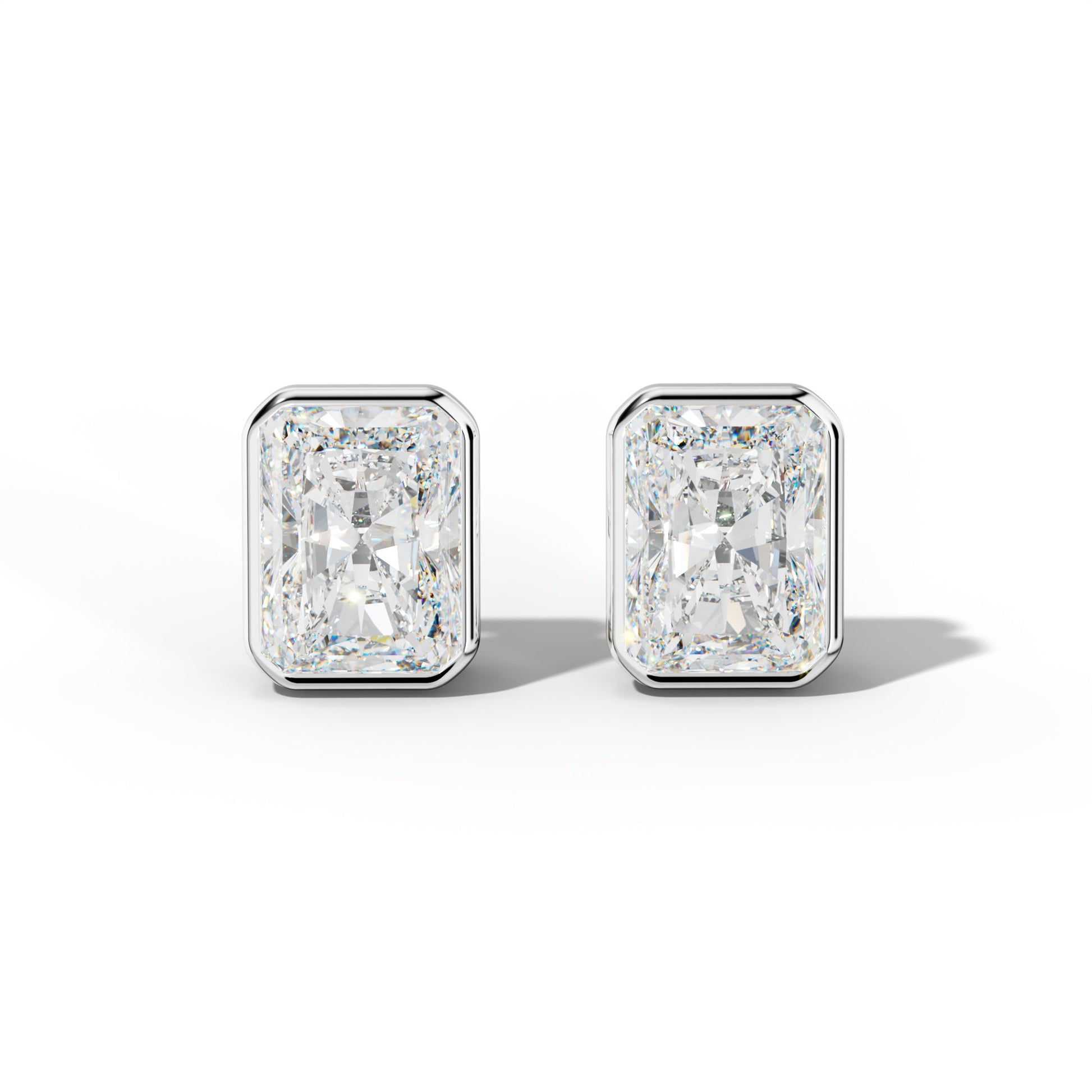 Radiant Diamond Stud Earrings With Bezel Setting - 1/2 - 14K Rose Gold