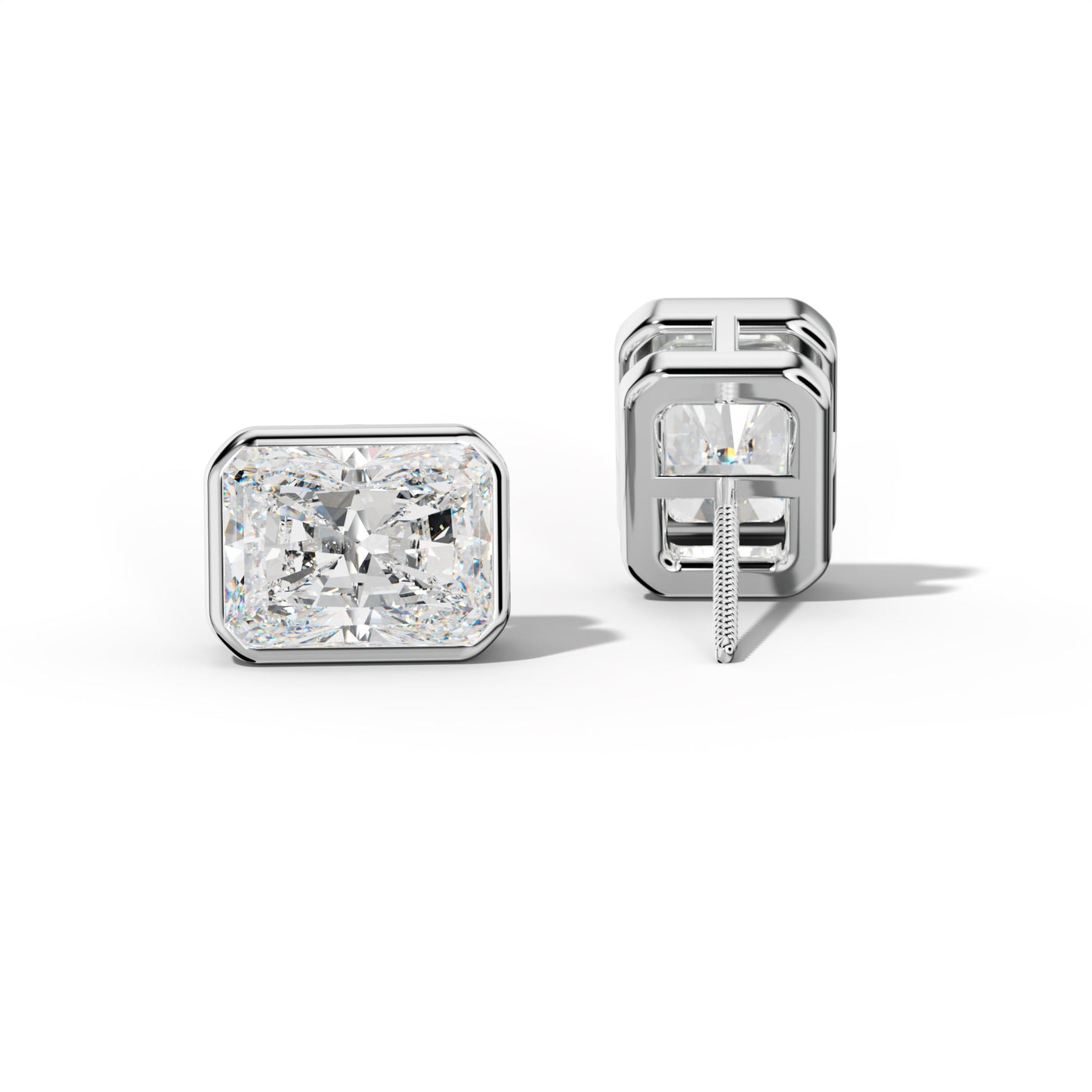 Radiant Diamond Stud Earrings With Bezel Setting - 1/2 - 14K Yellow Gold