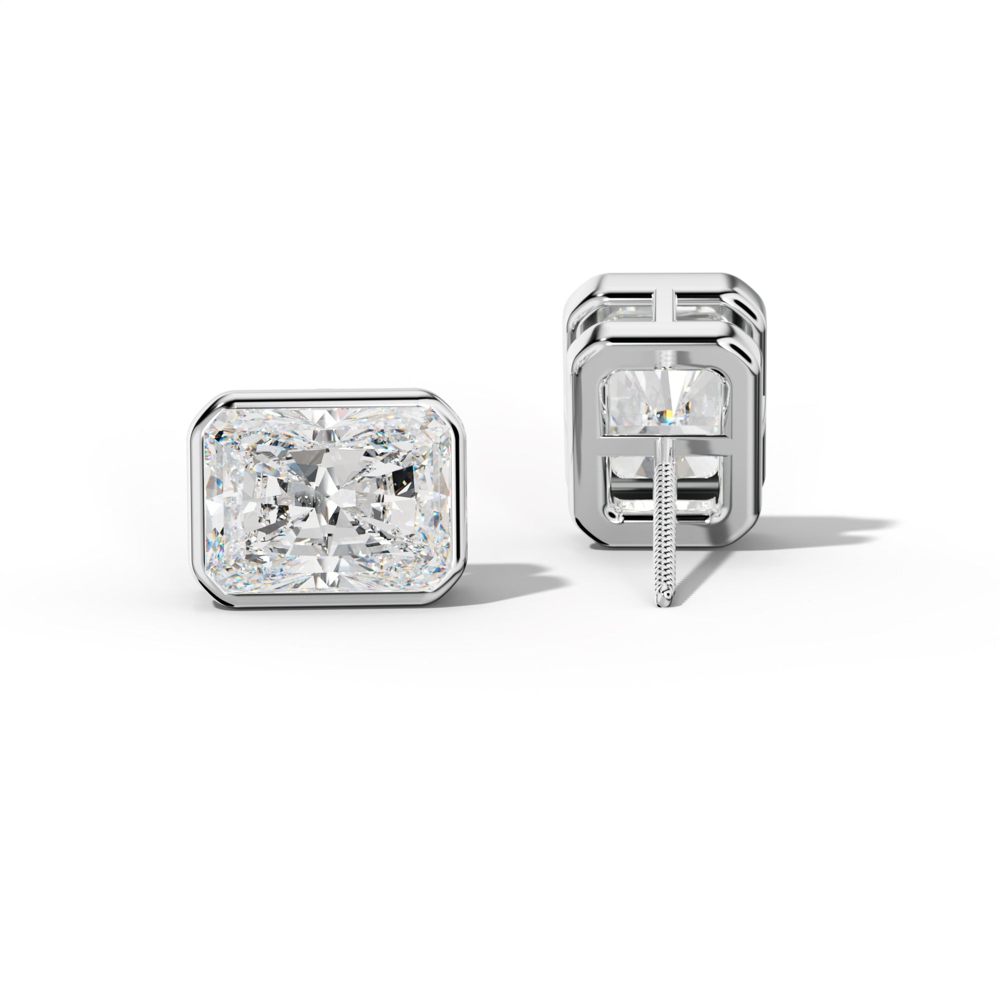 Radiant Diamond Stud Earrings With Bezel Setting - 1/2 - 14K Yellow Gold
