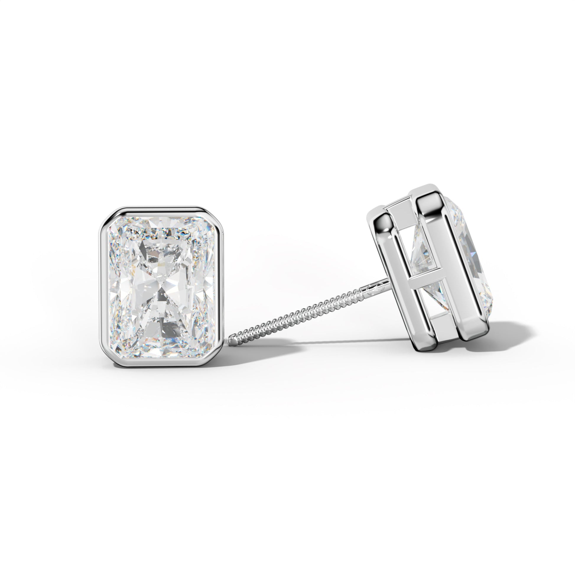 Radiant Diamond Stud Earrings With Bezel Setting