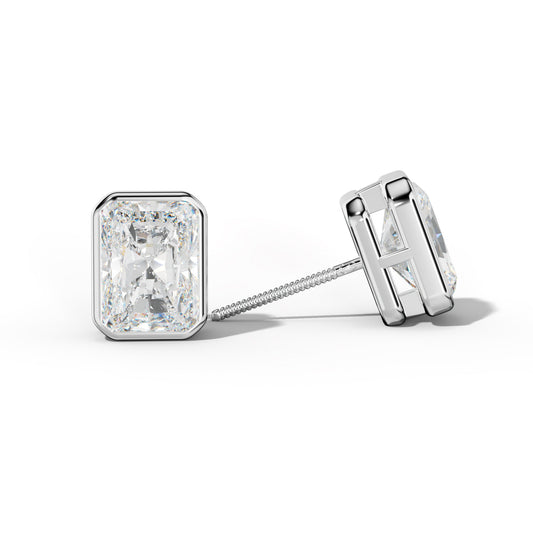 Radiant Diamond Stud Earrings With Bezel Setting