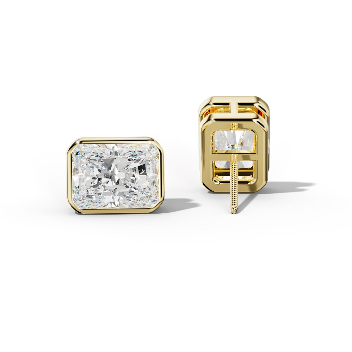 Radiant Diamond Stud Earrings With Bezel Setting - 1/2 - 18K Yellow Gold